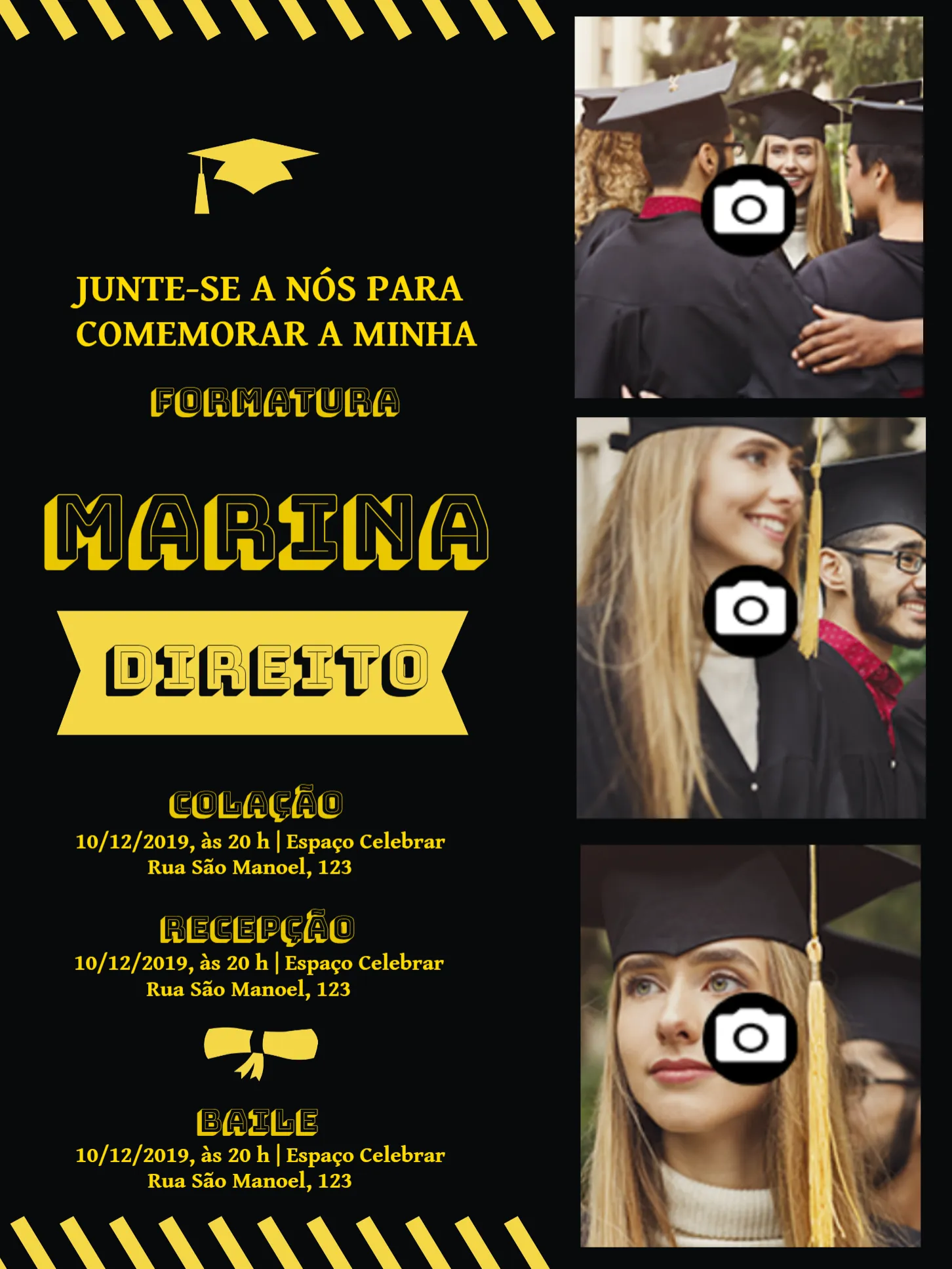 Convite Formatura Com Fotos Colegial editável e personalizável