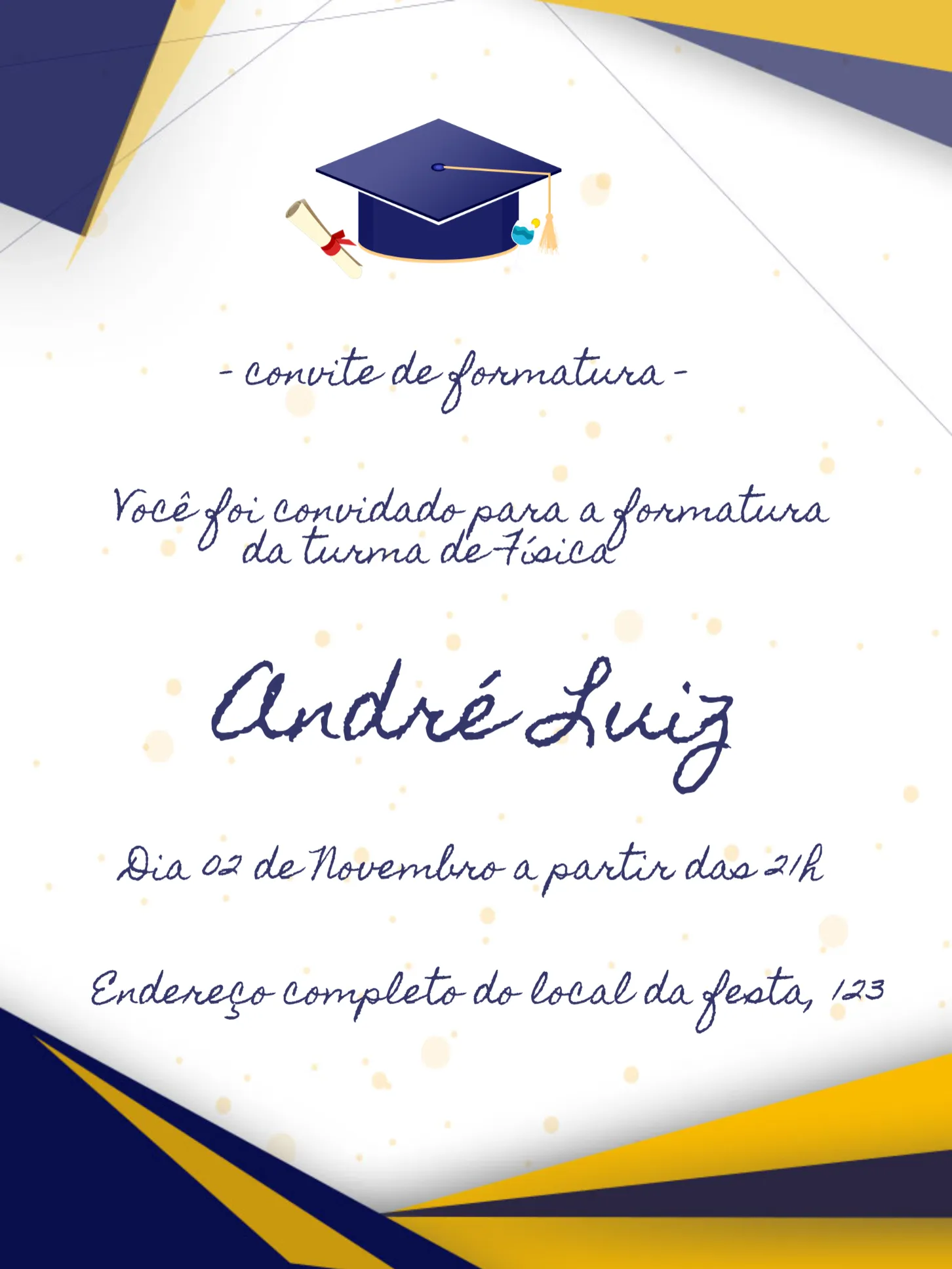 Convite Formatura Masculino editável e personalizável