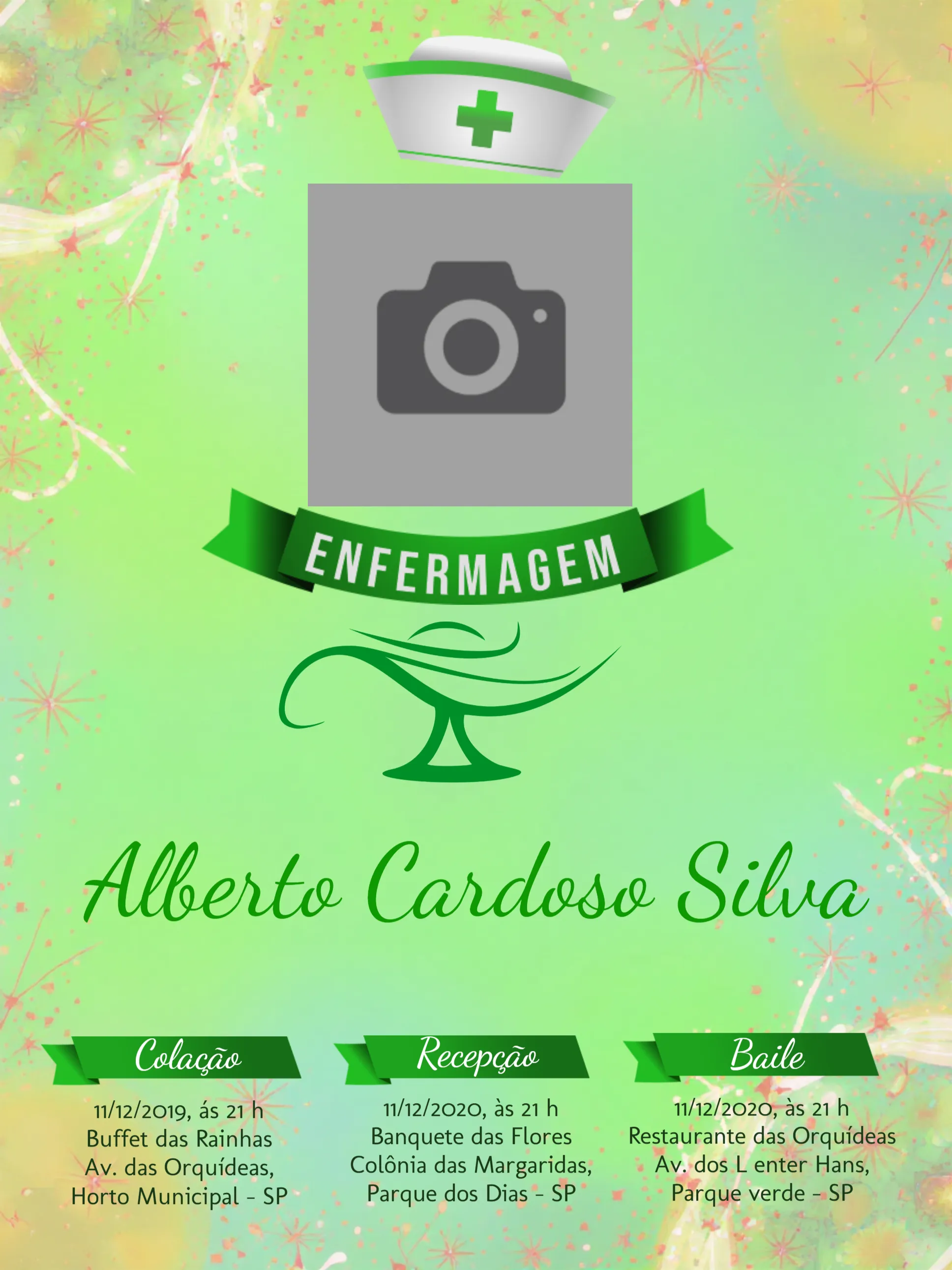 Convite Formatura Enfermagem Com Foto Verde editável e personalizável