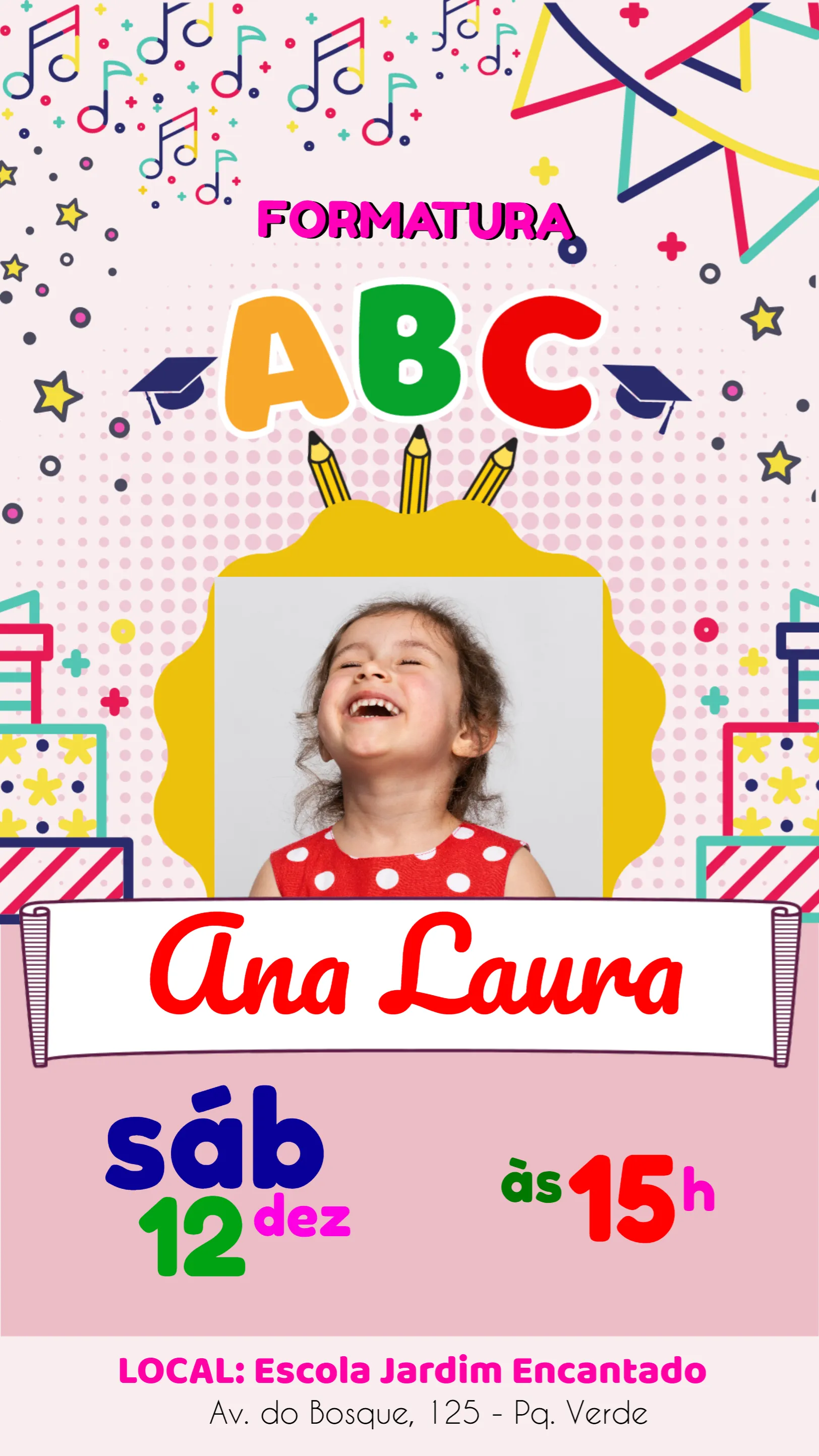 Convite Formatura Infantil Com Foto Colorido para formatura
