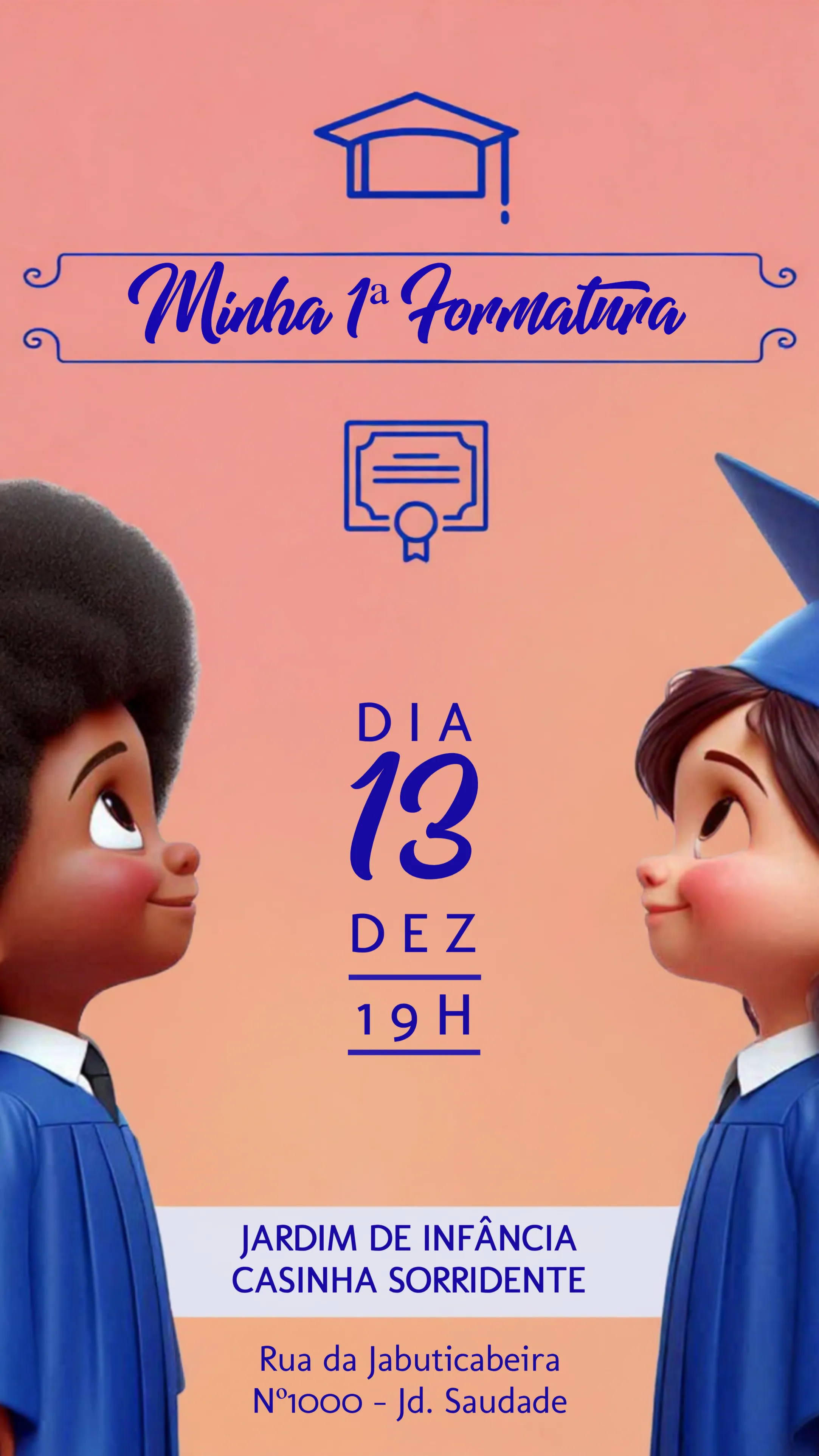 Convite Formatura Infantil Menino editável e personalizável