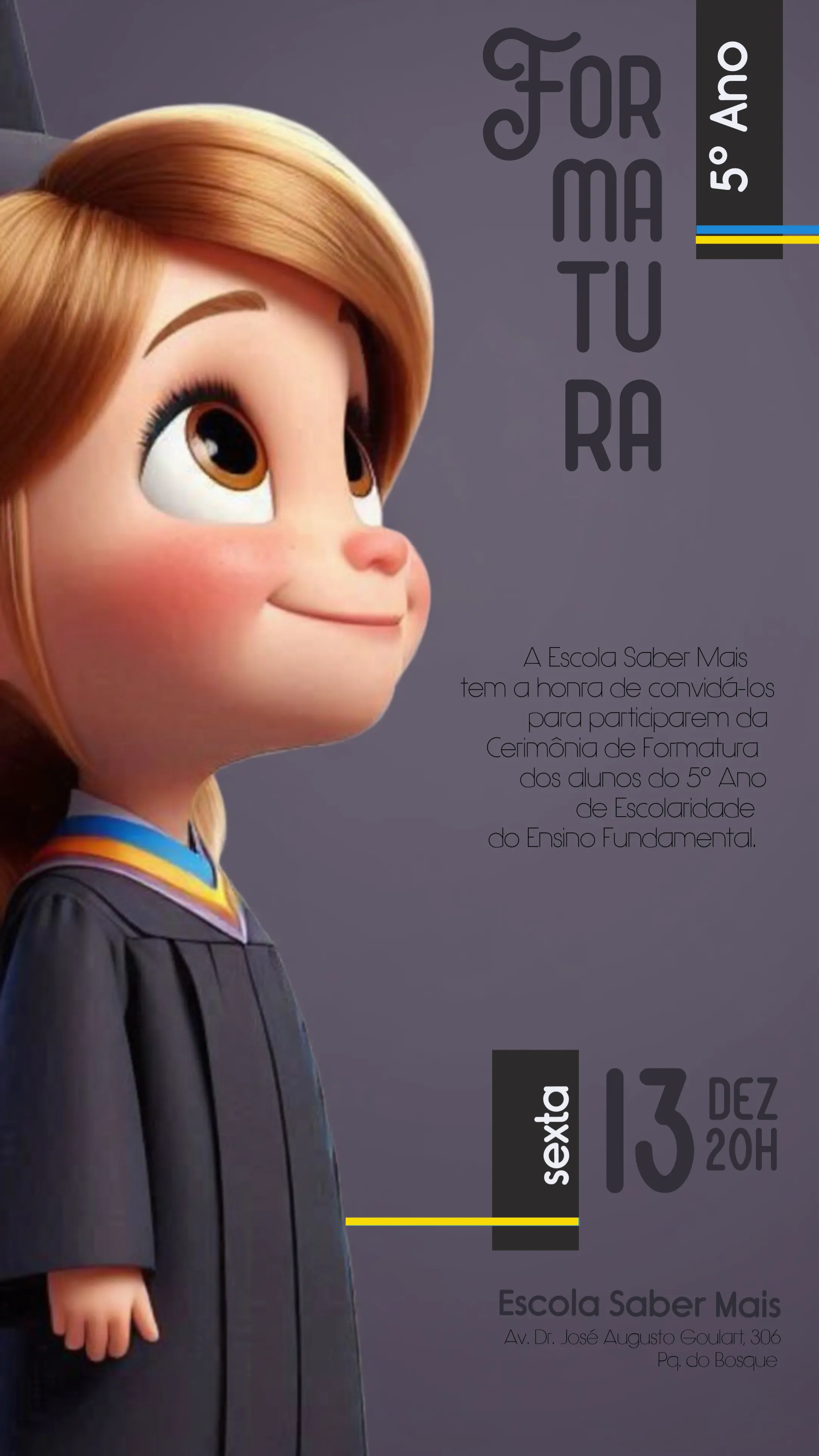 Convite Formatura Infantil Educação editável e personalizável