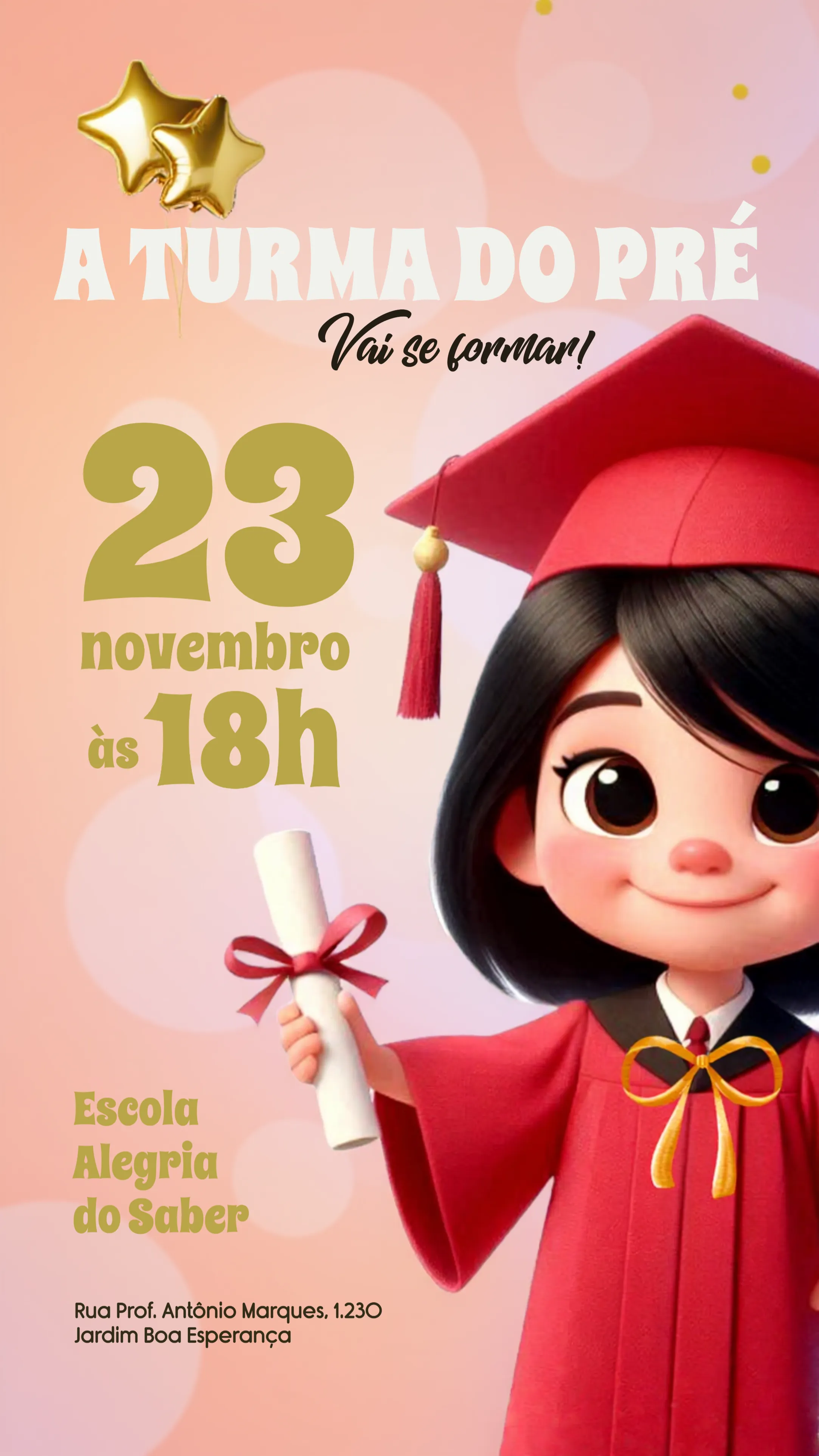Convite Formatura Infantil Prézinho editável e personalizável