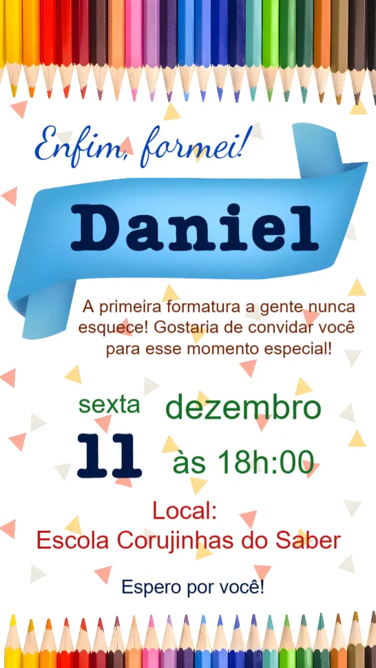 Convite Formatura Menino editável e personalizável