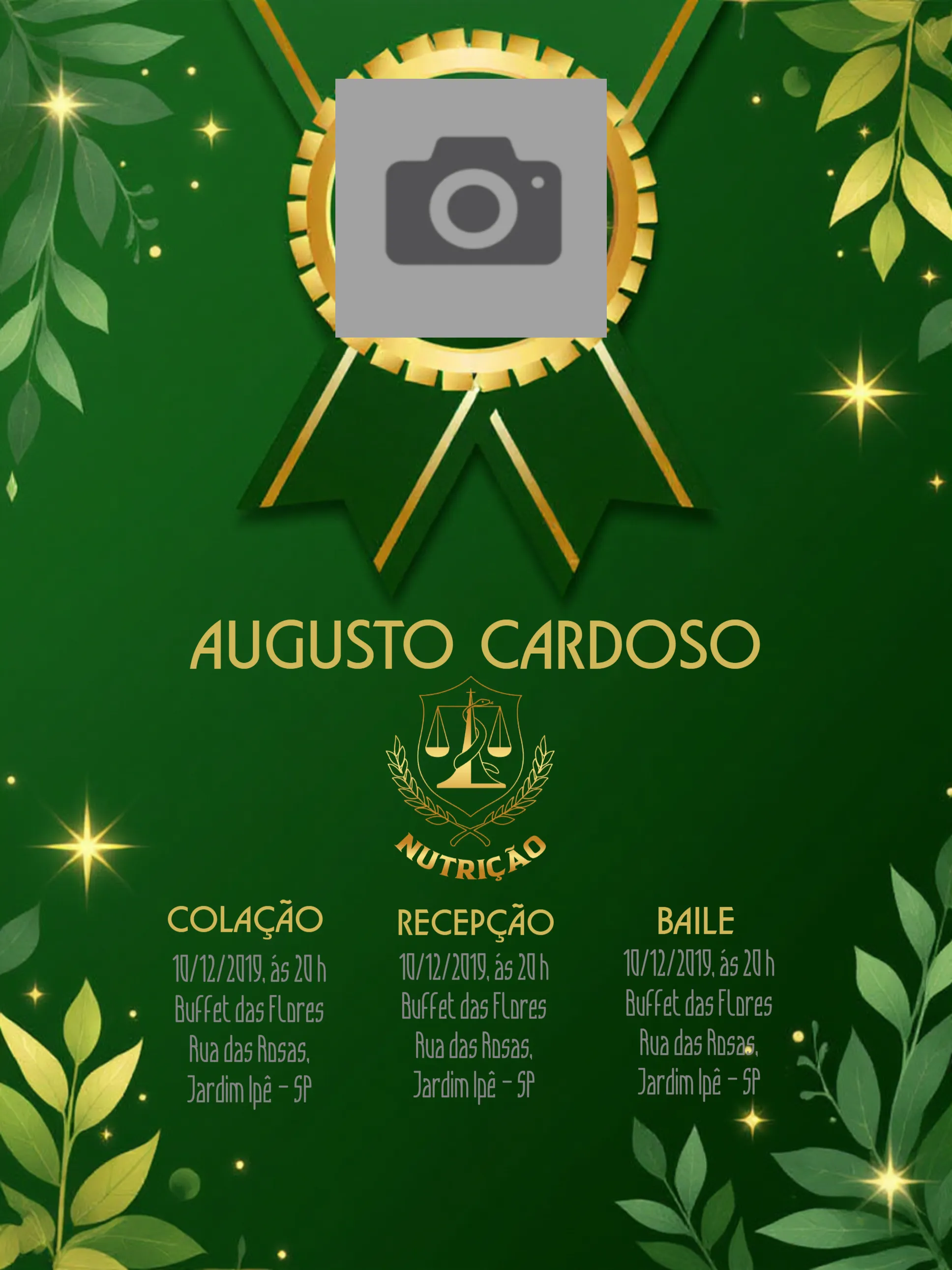 Convite Formatura Nutrição editável e personalizável
