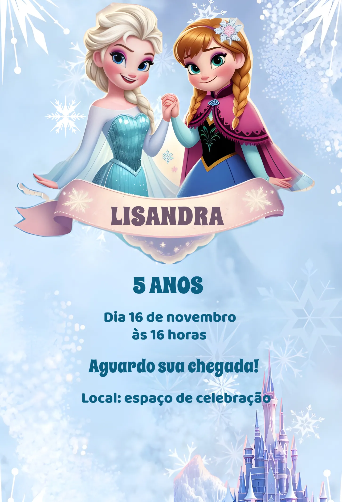 Convite Frozen Azul editável e personalizável