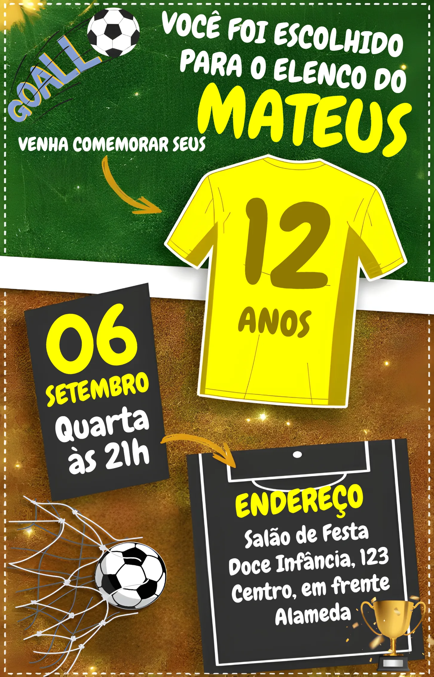 Convite Futebol Bola editável e personalizável