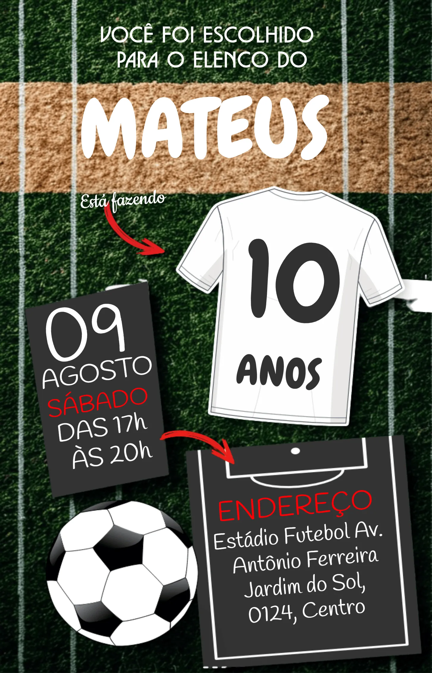 Convite Futebol Verde editável e personalizável