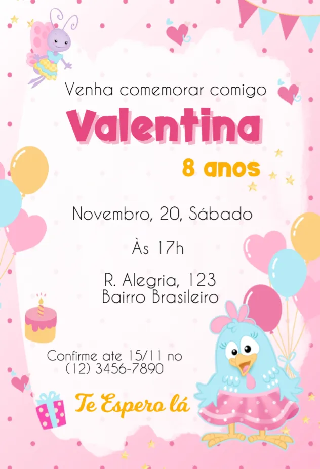 Convite Galinha Pintadinha editável e personalizável