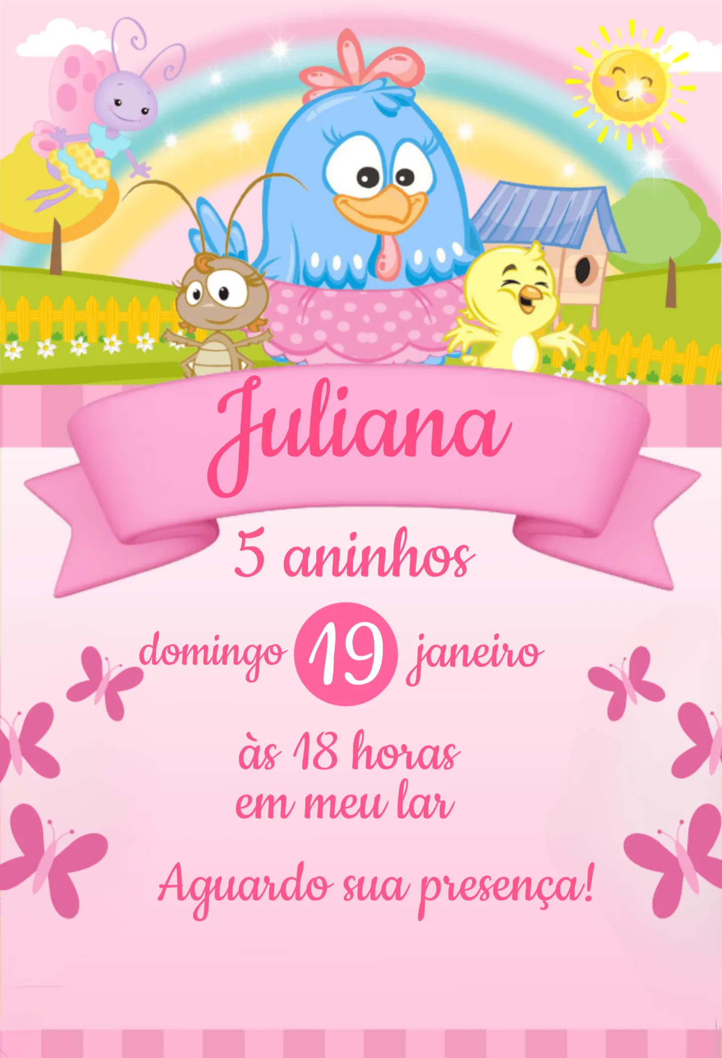 Galinha Pintadinha Rosa Branco