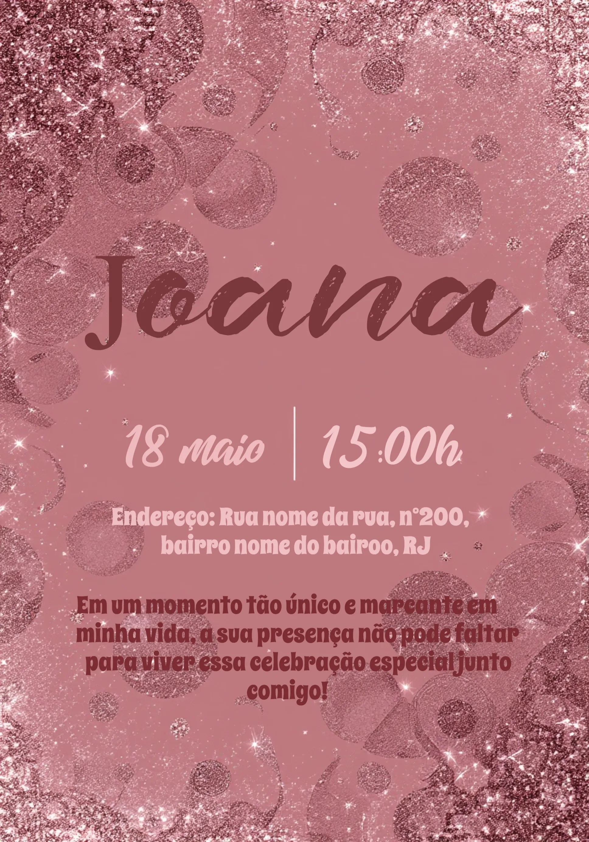 Convite Glitter Ou editável e personalizável