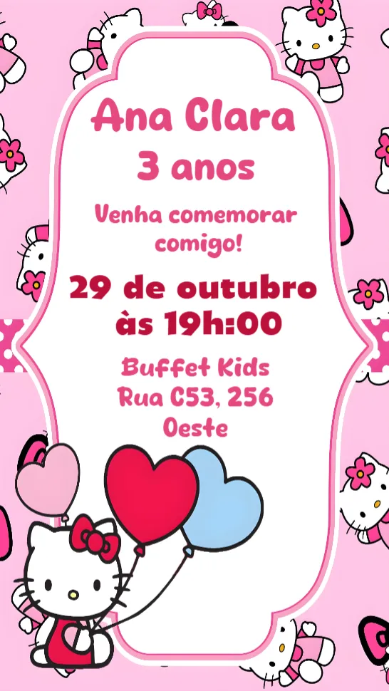 Convite Hello Kitty editável e personalizável