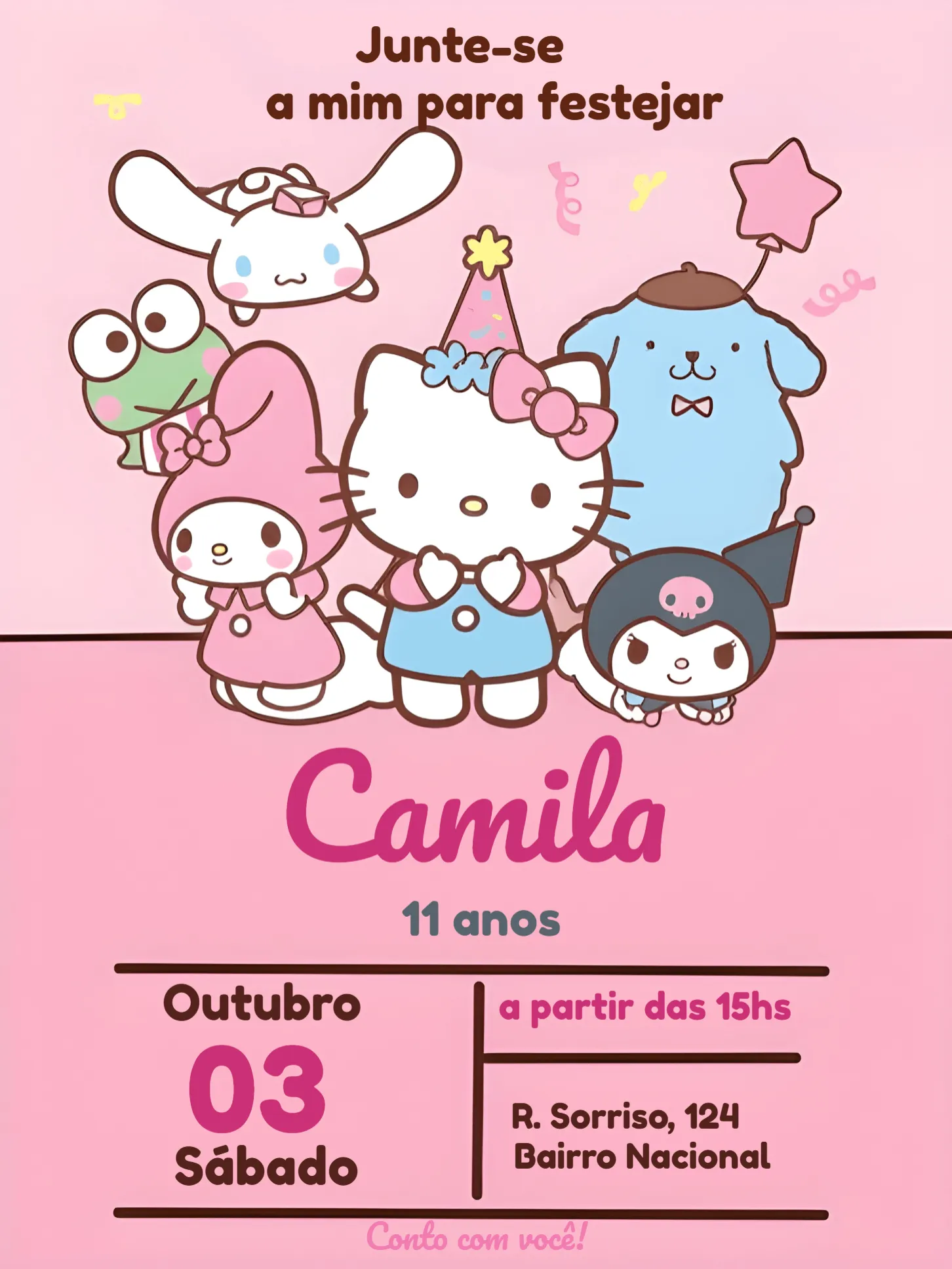 Convite Digital Hello Kitty E Amigos Melody - Mais Pesquisados | Convitede, image size:1452x1935