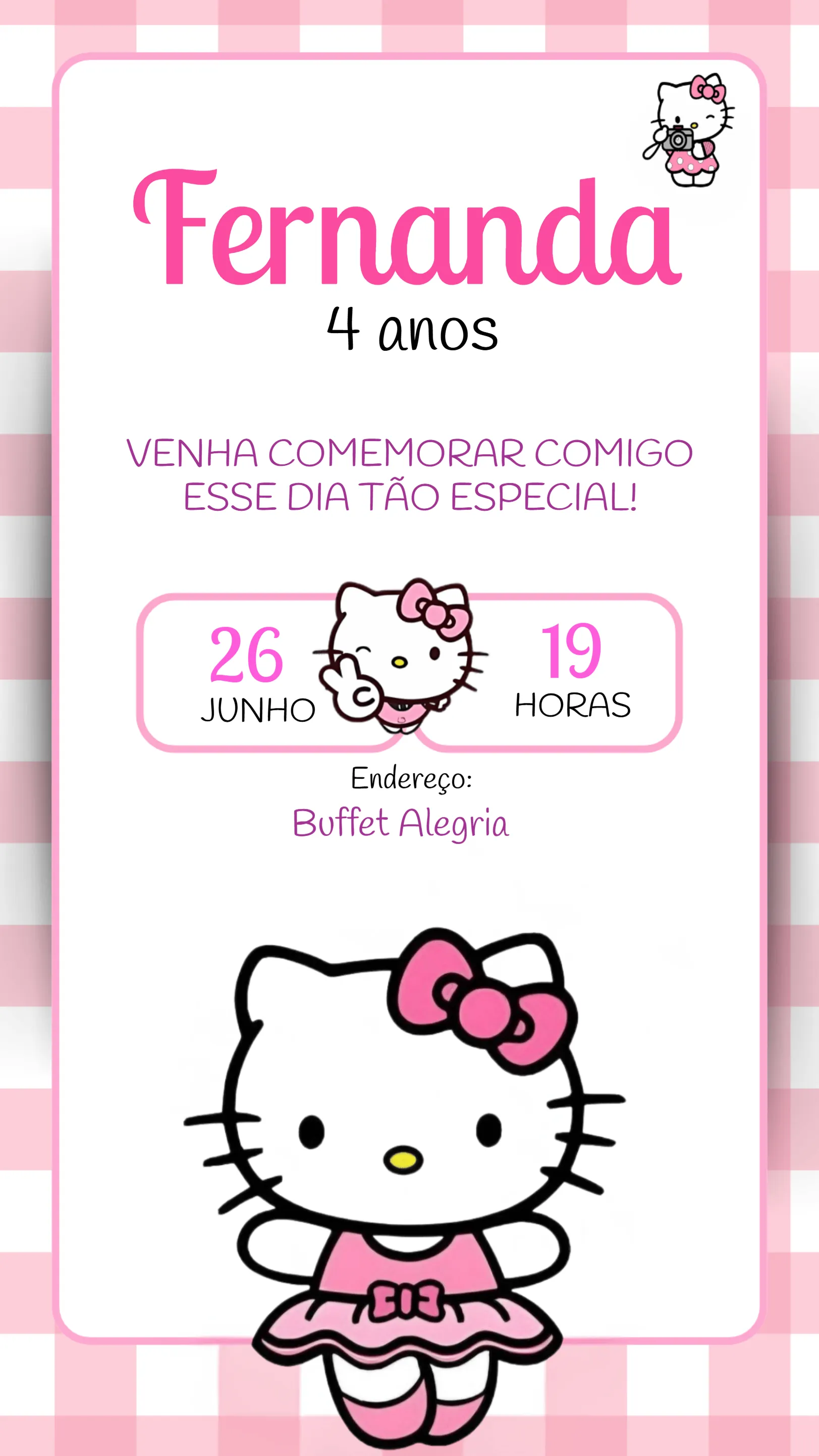 Invite Pink Hello Kitty editable and customizable