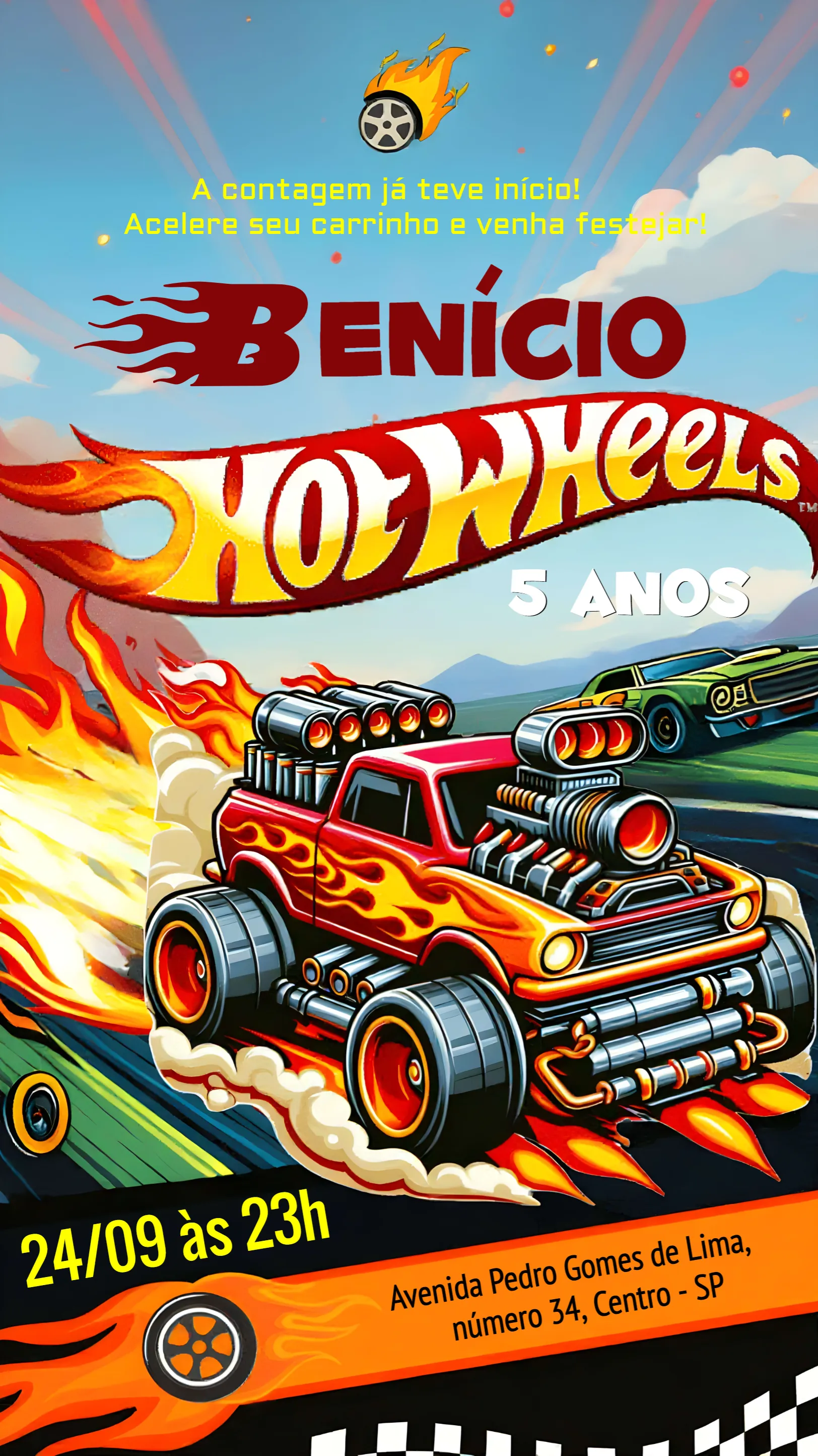 Convite Hot Wheels Carros editável e personalizável