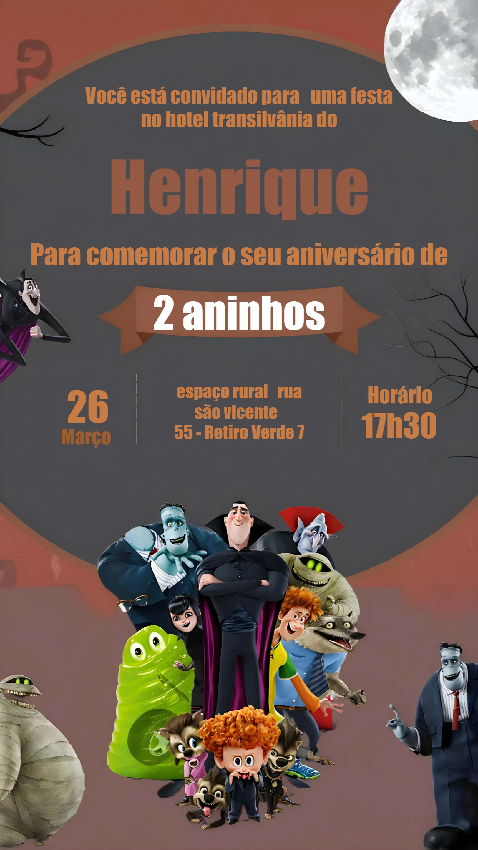 Convite Hotel Transilvania Colorido para aniversário infantil