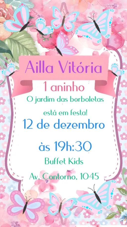 Convite Jardim das Borboletas editável e personalizável