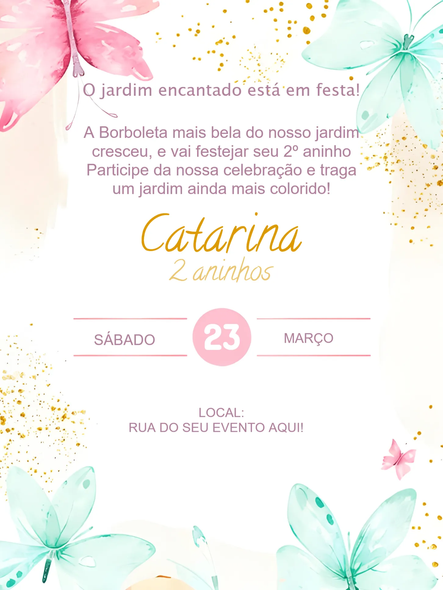 Convite Jardim Das Borboletas Candy editável e personalizável