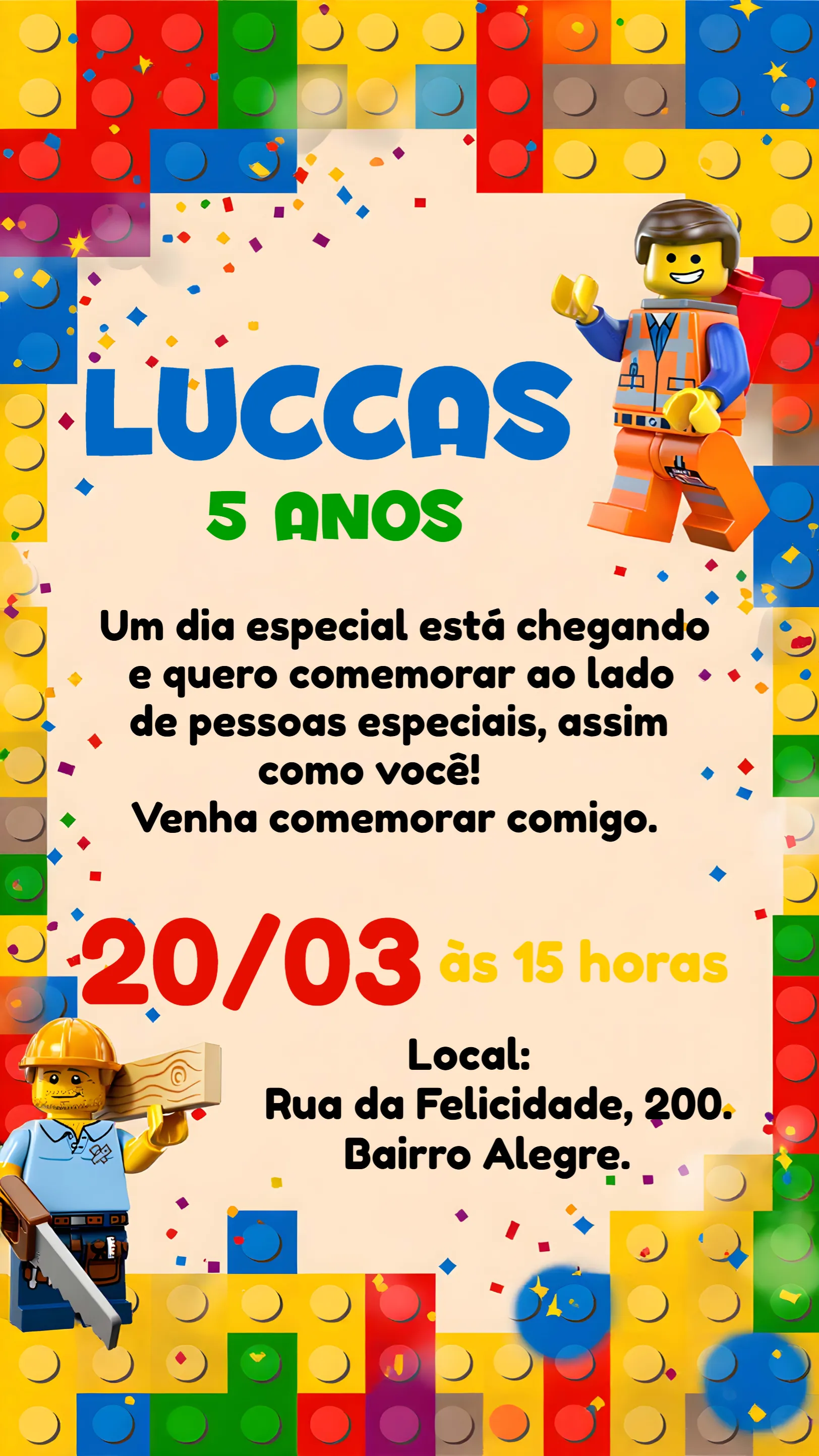 Convite Lego Colorido para mais pesquisados