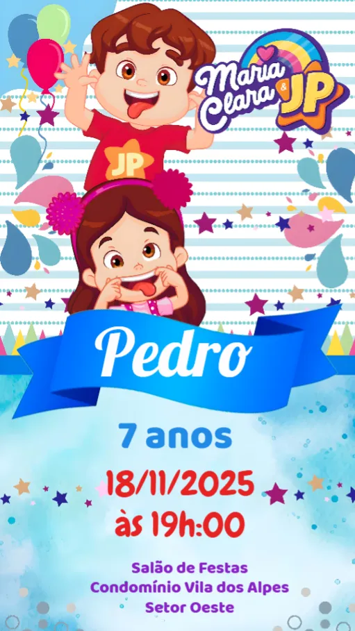 Convite Maria Clara e JP editável e personalizável