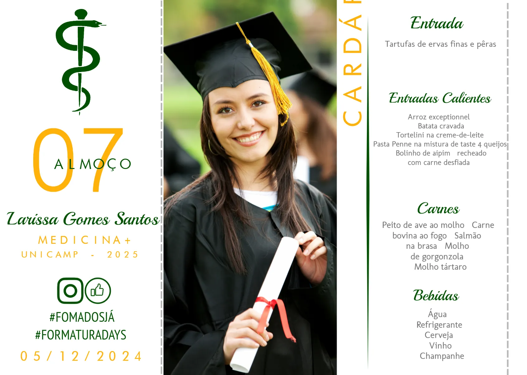 Convite Menu Triângulo Formatura Medicina Com Foto Médica editável e personalizável