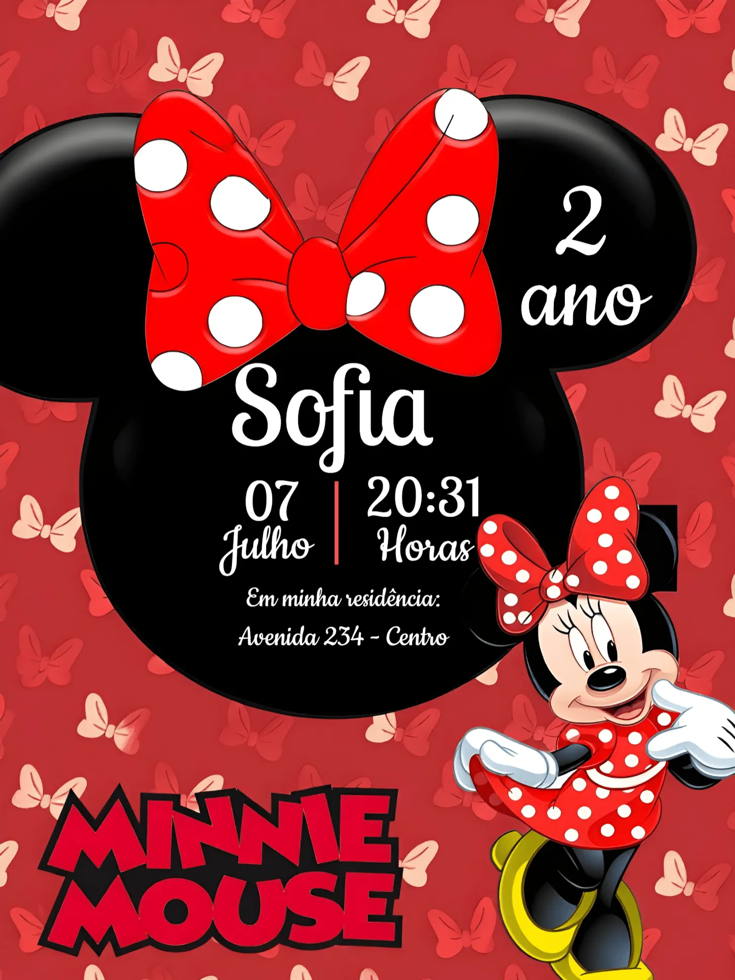 Convite Minnie Mouse 1 editável e personalizável