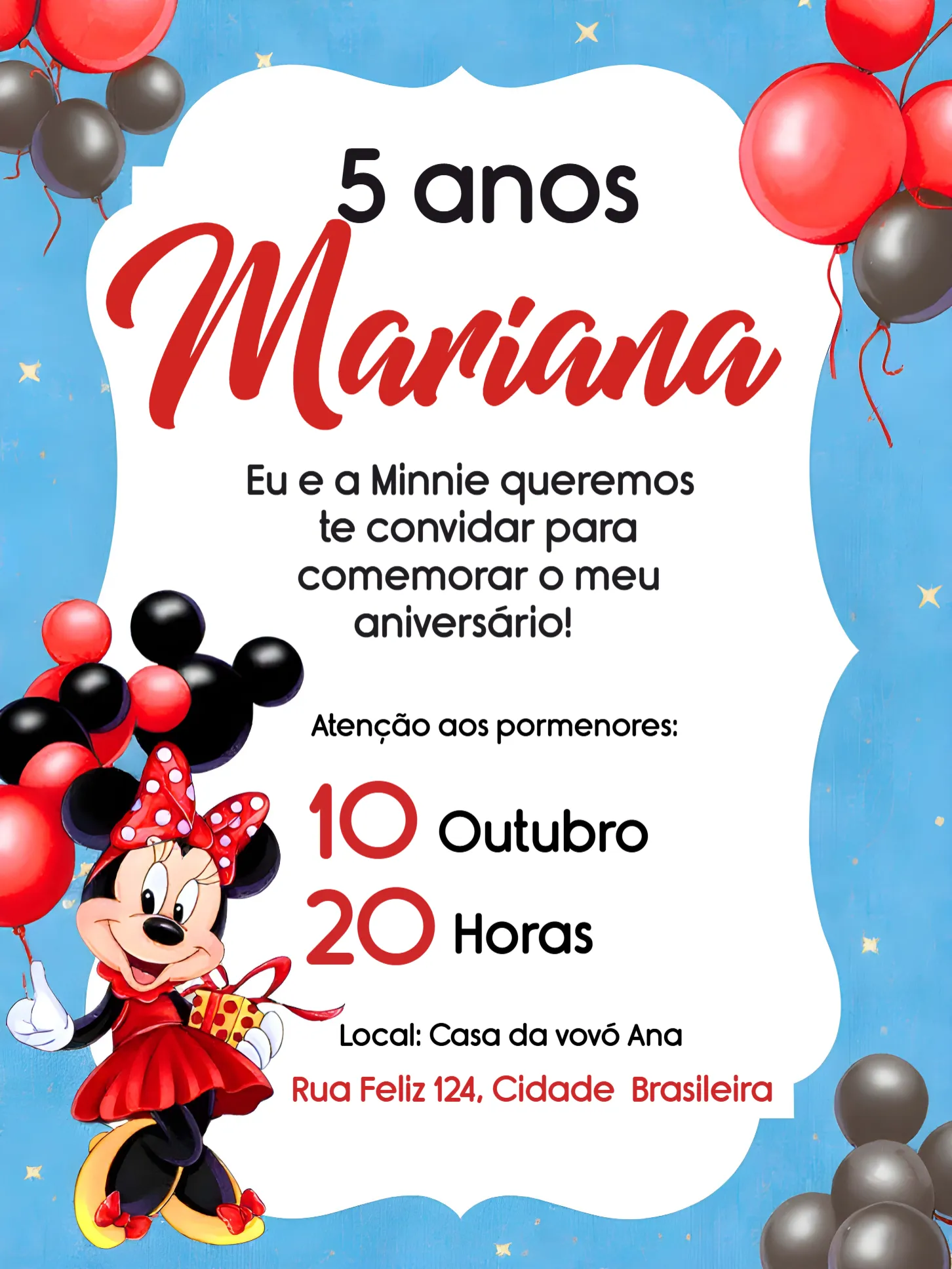 Convite Digital Minnie Vermelha Frame - Mais Pesquisados | Convitede, image size:1452x1935