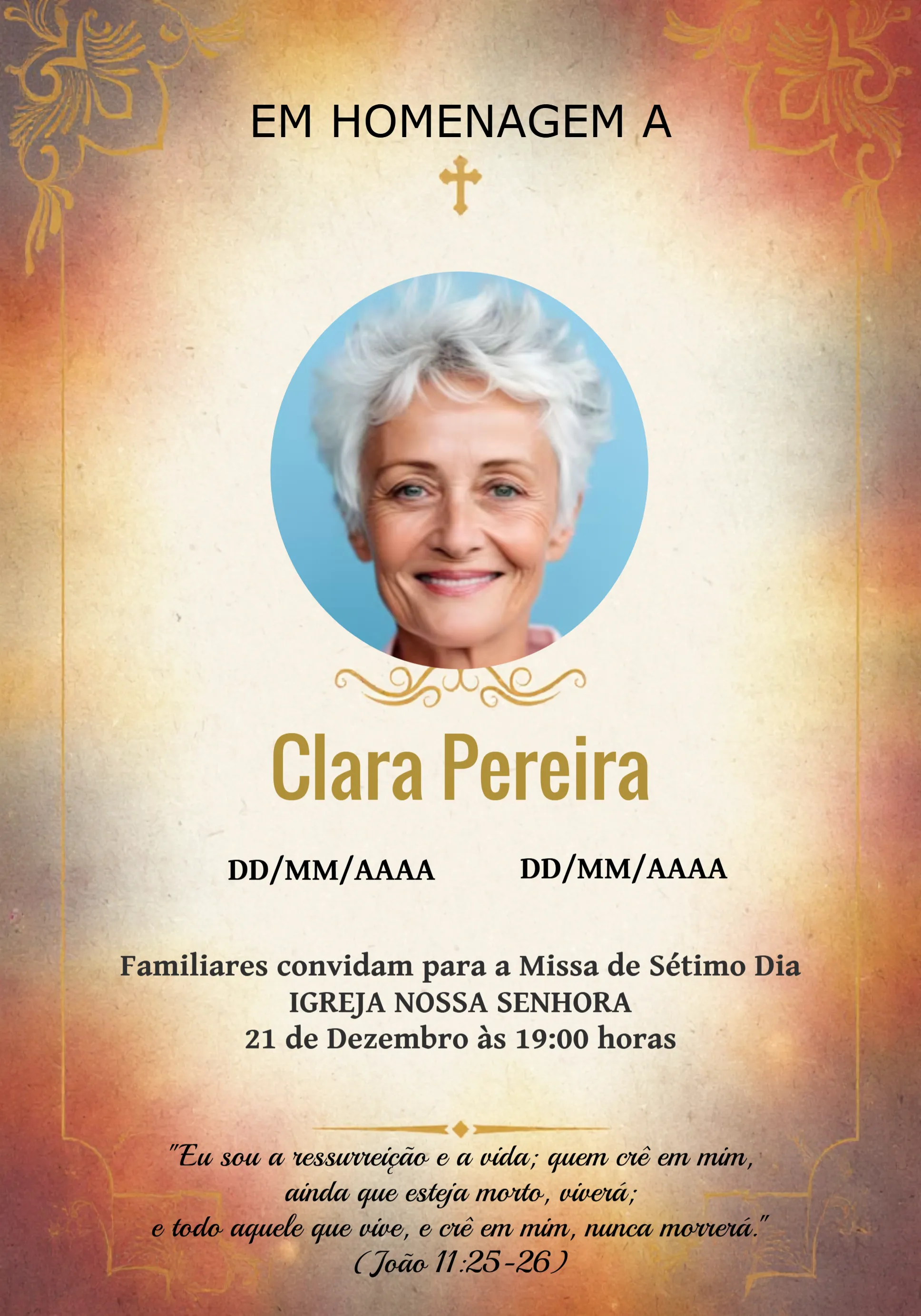 Convite Missa 7° Dia Com Foto Sétimo editável e personalizável