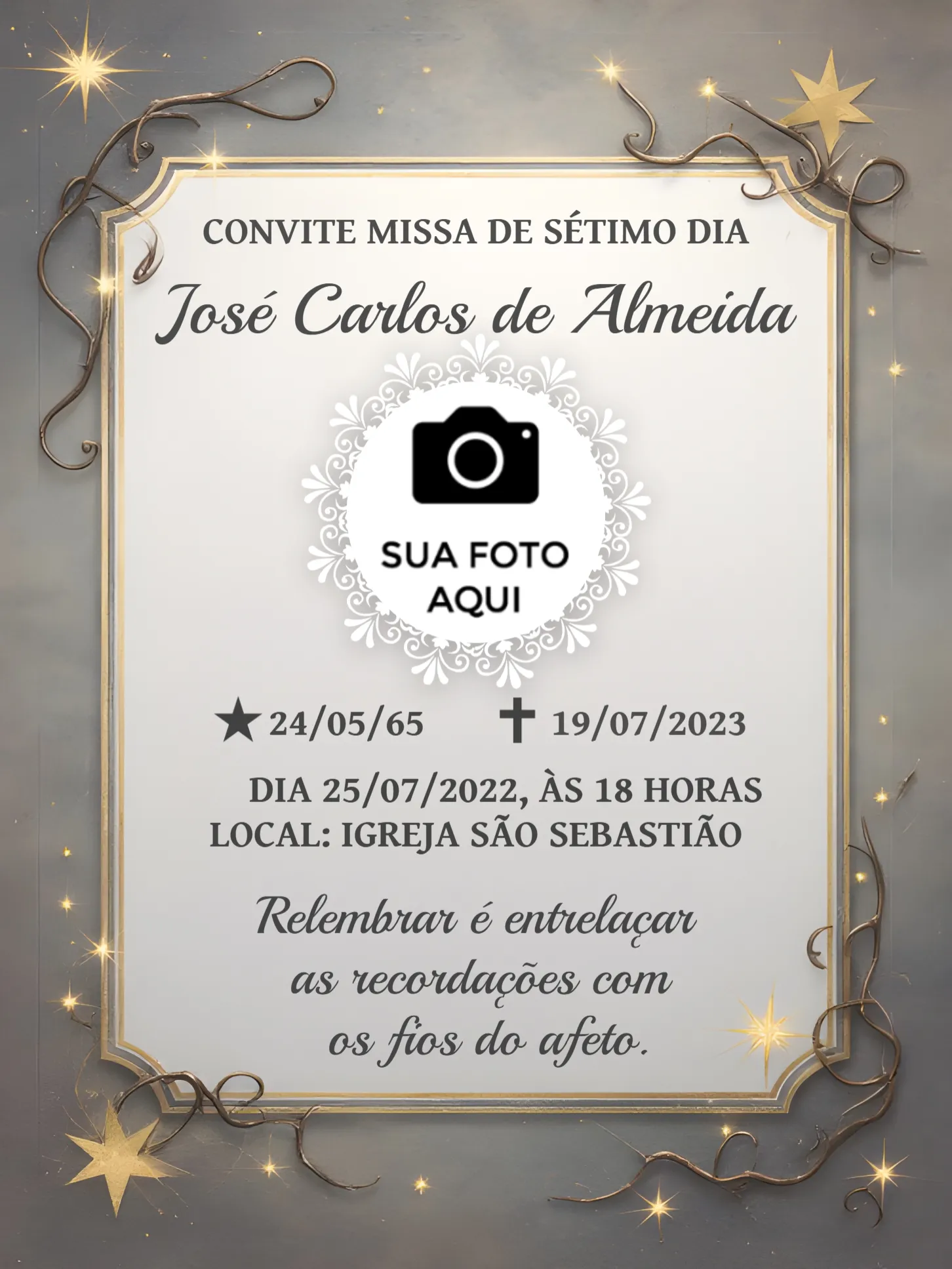 Convite Missa De 1 Ano Falecimento Branco editável e personalizável