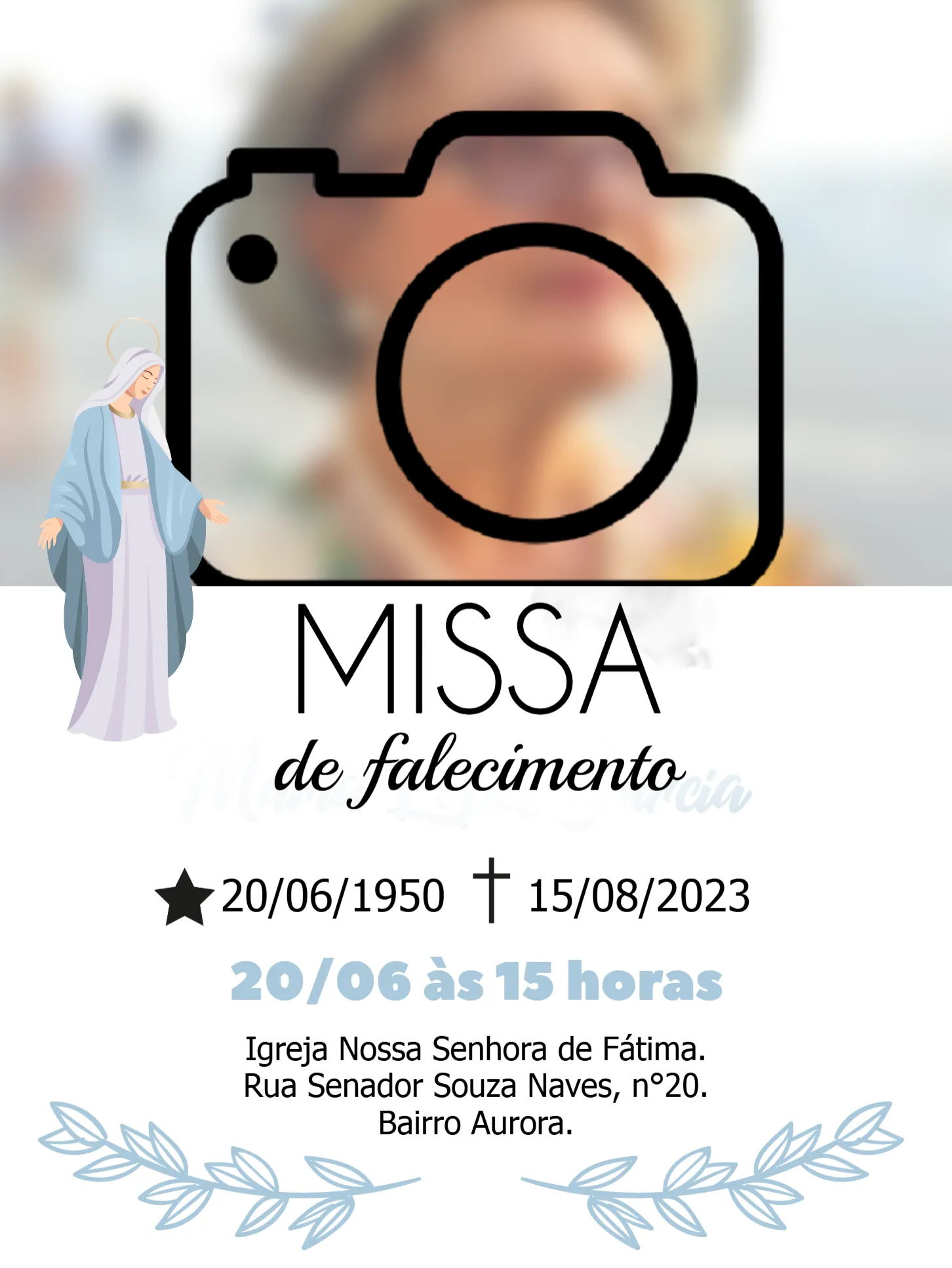 Convite Missa De Falecimento Sétimo Dia Com Foto Asas editável e personalizável