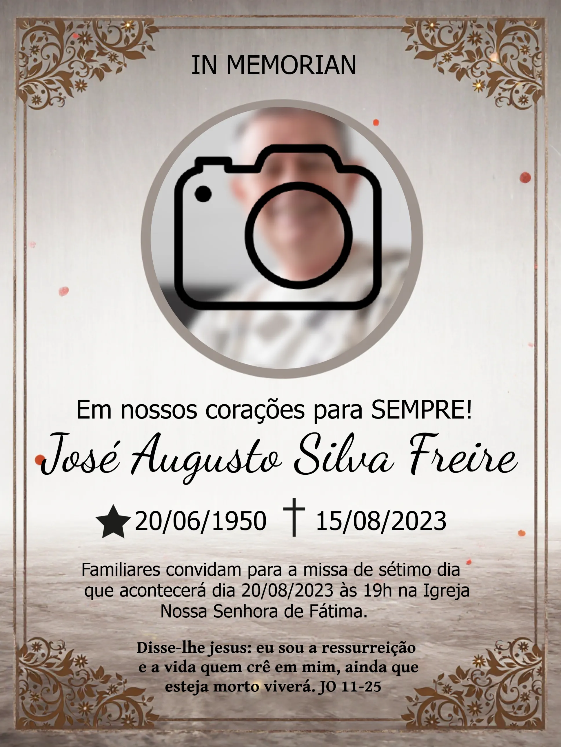 Missa De Sétimo Dia Com Foto Cinza
