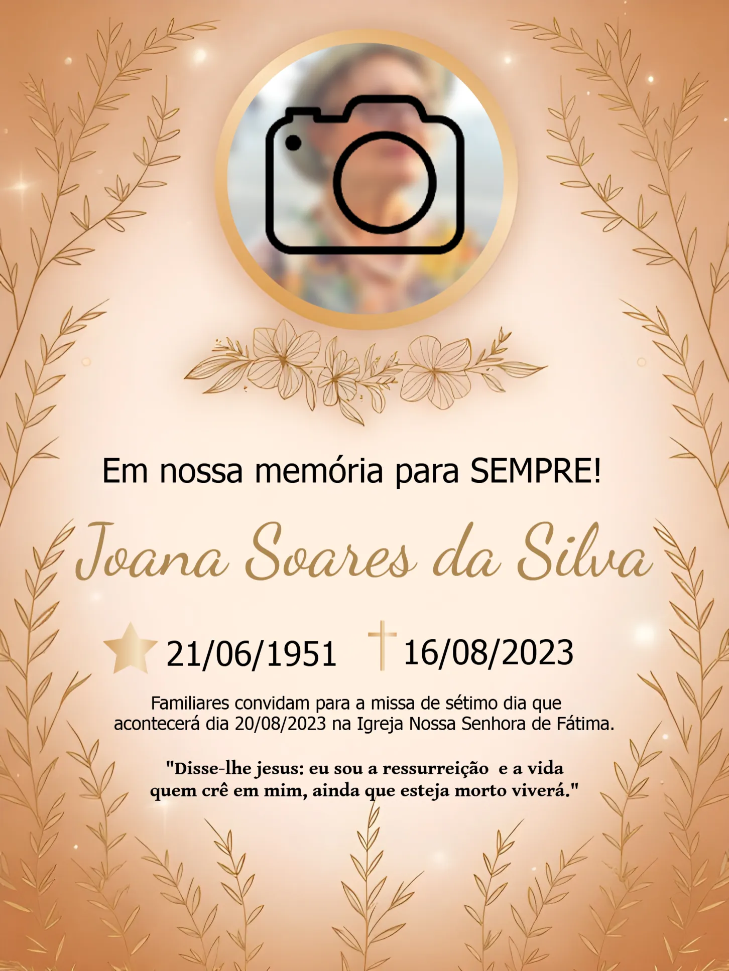 Convite Missa De Sétimo Dia Com Foto Falecimento para datas comemorativas