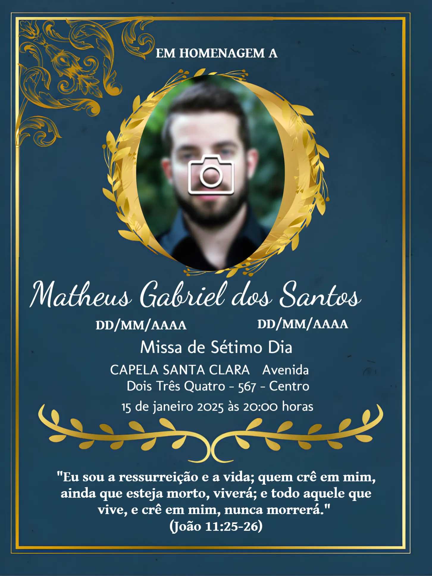 Convite Missa De Sétimo Dia Com Foto Preto. editável e personalizável