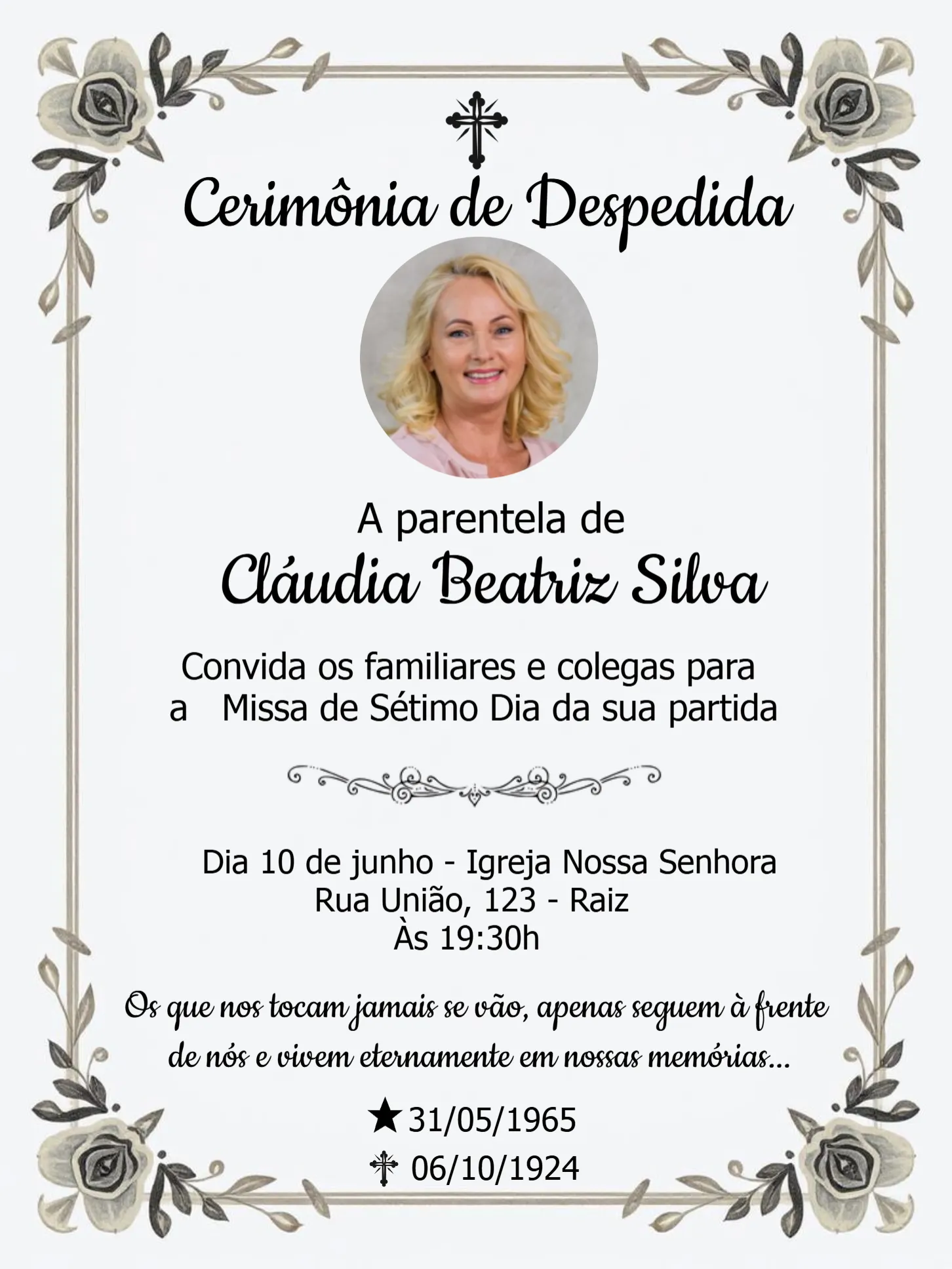 Missa De Sétimo Dia Com Foto Religioso