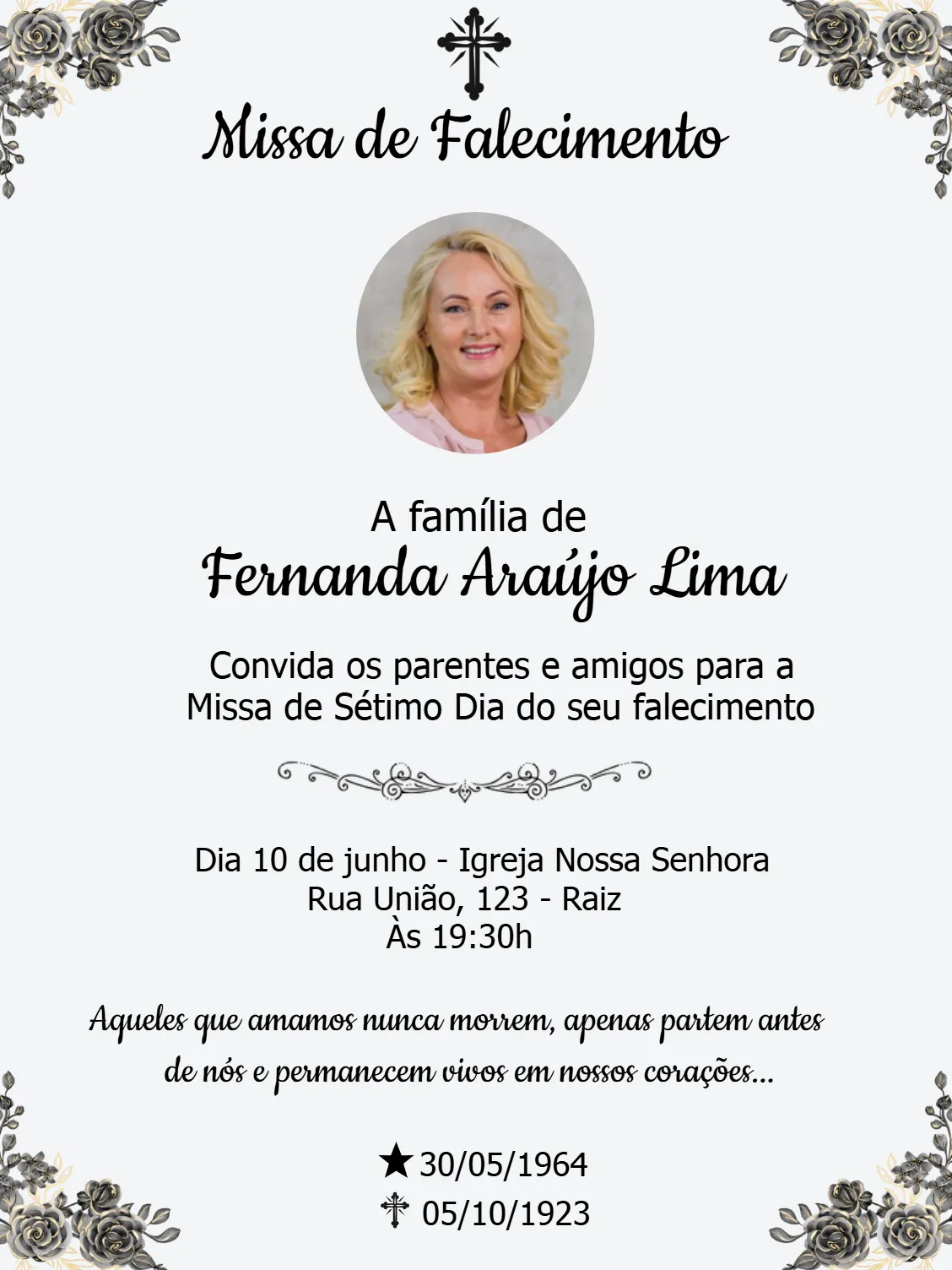 Missa De Sétimo Dia Com Foto Religioso