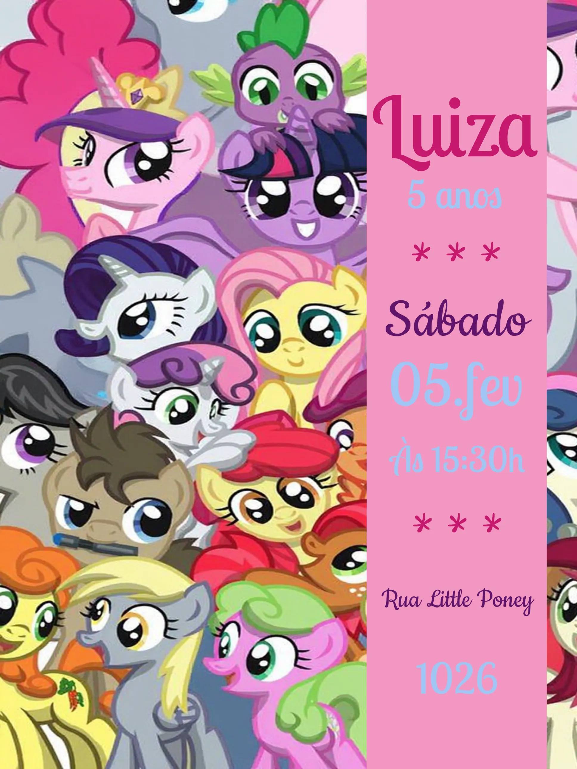 Convite My Little Pony Colorido para aniversário infantil