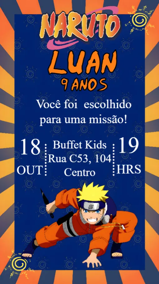 Convite Naruto editável e personalizável