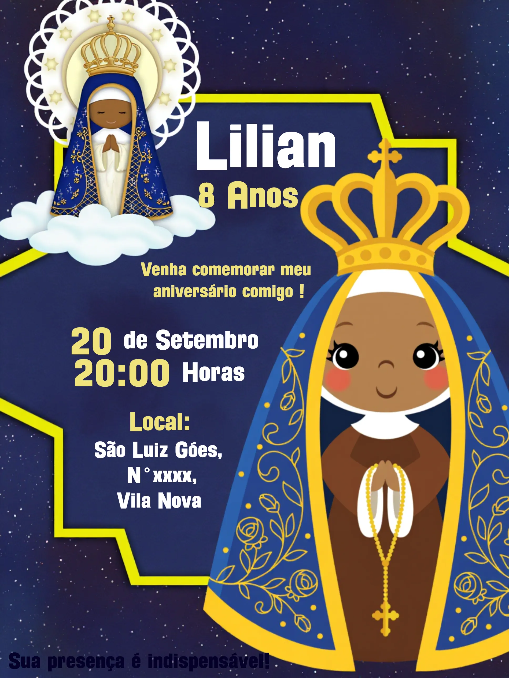 Invite Our Lady of Aparecida White editable and customizable