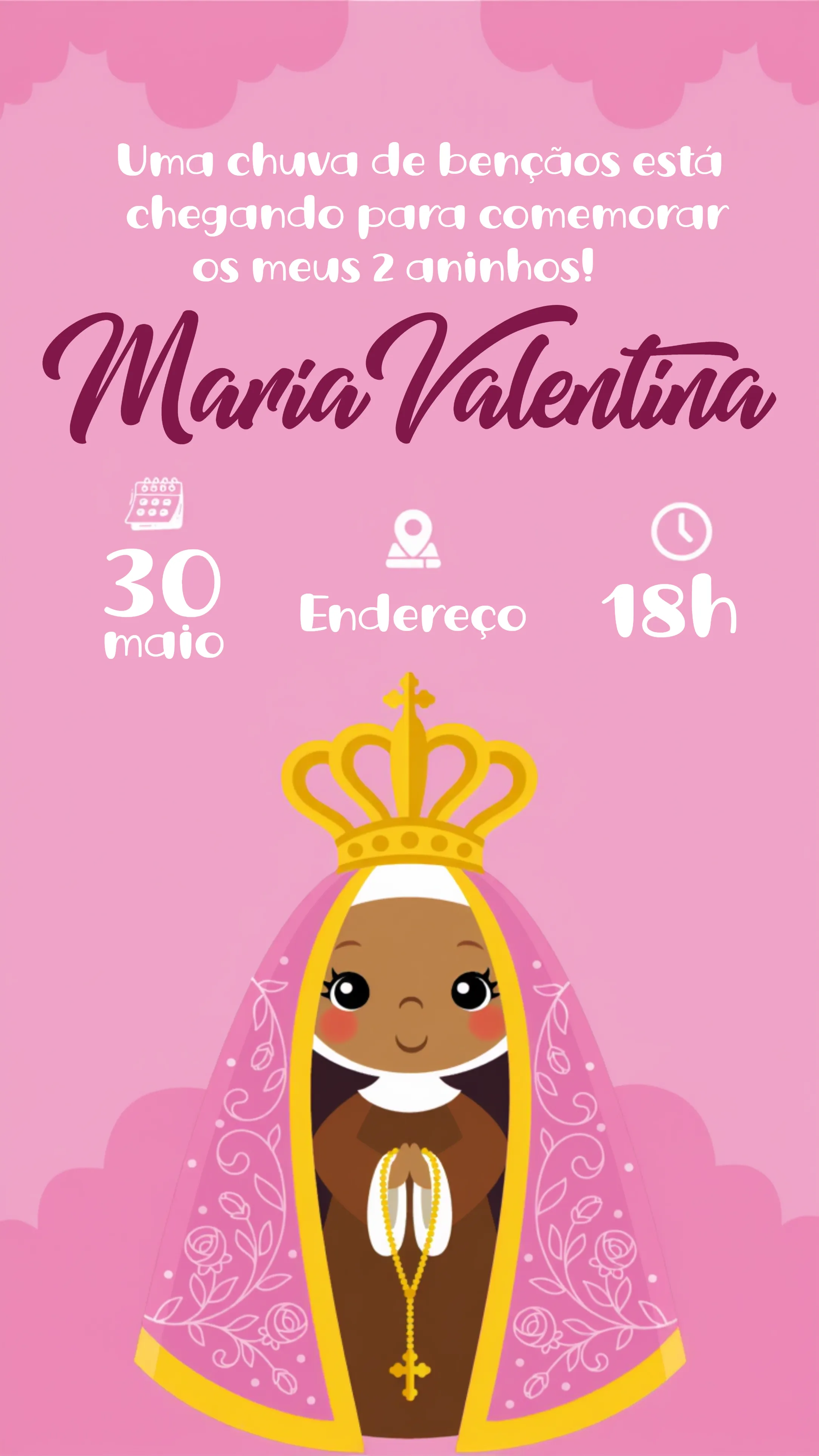 Convite Nossa Senhora Batismo editável e personalizável