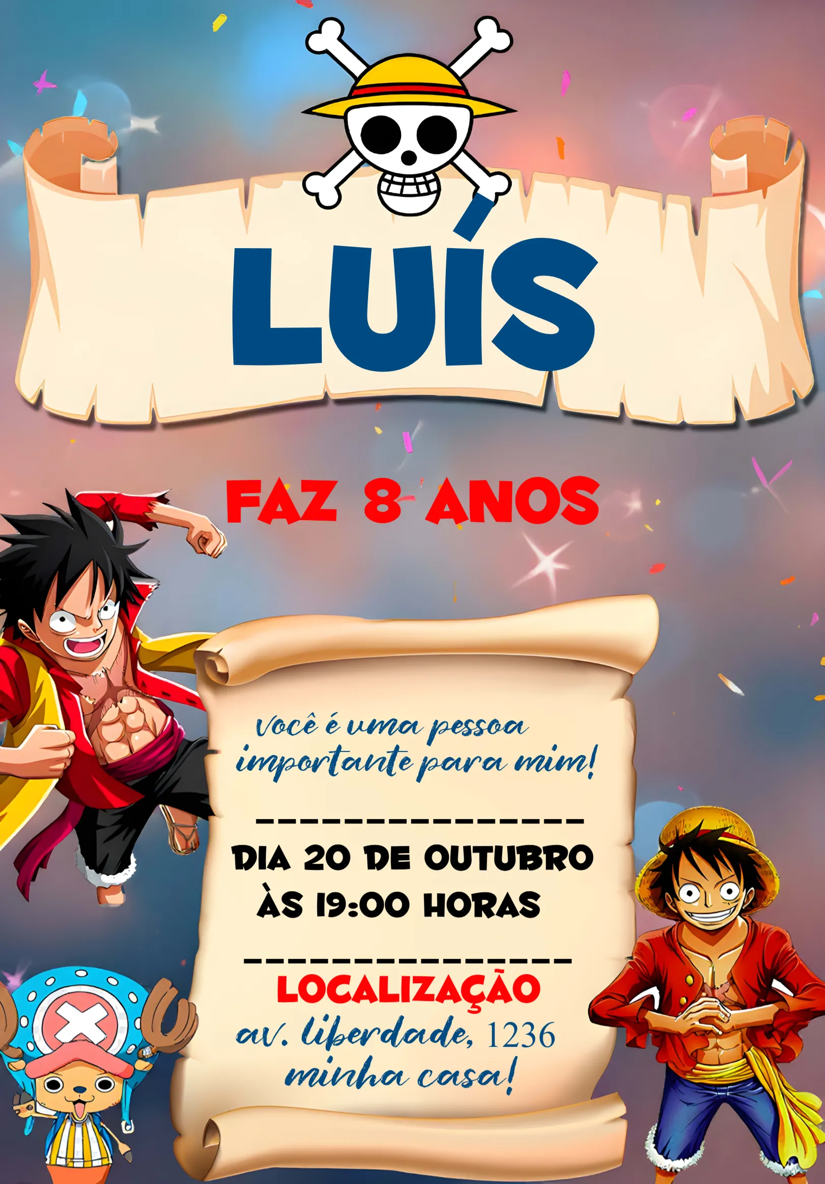 Convite One Piece Anime para mais pesquisados