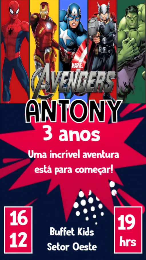 Convite Os Vingadores  editável e personalizável
