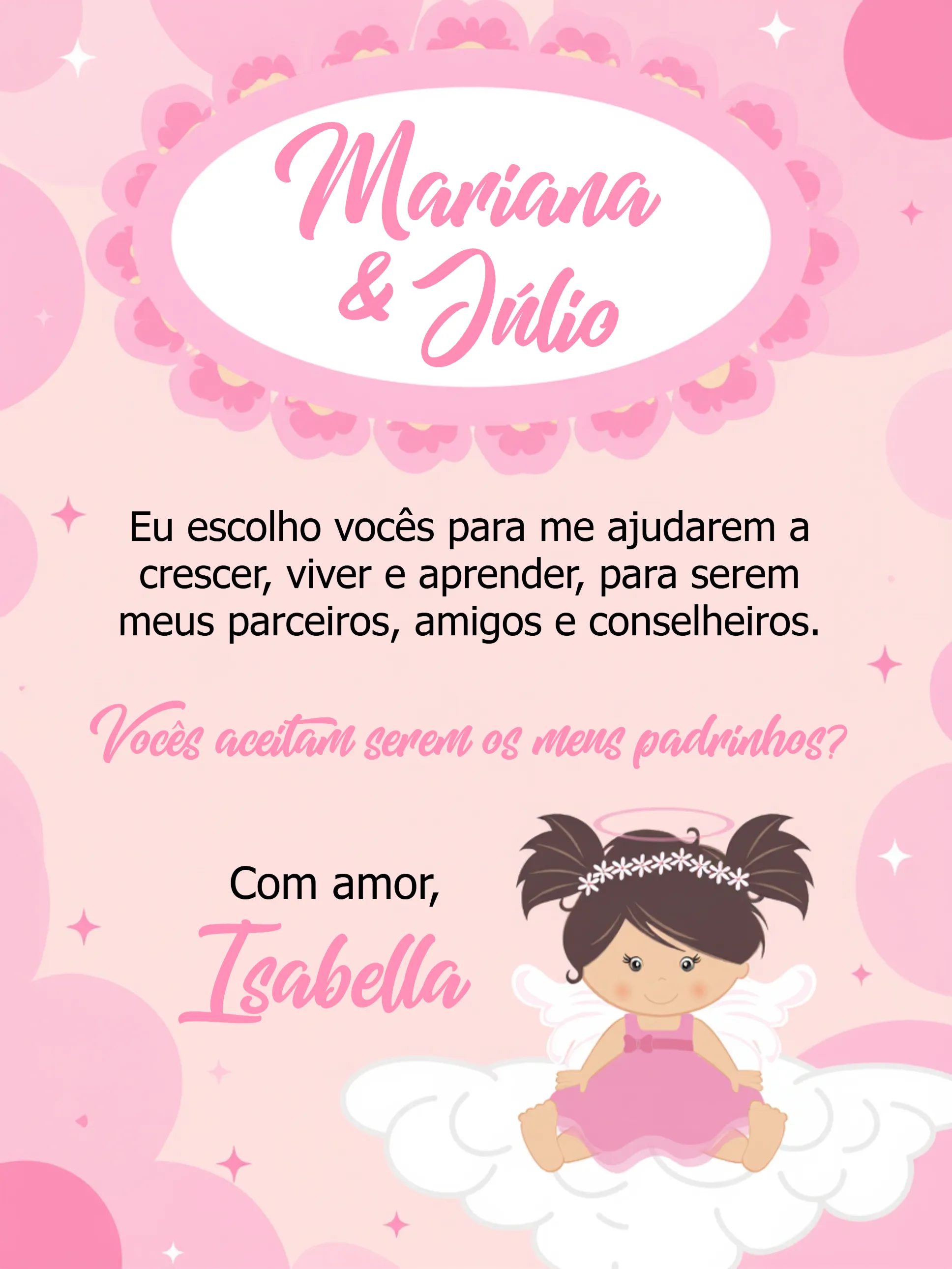Convite Padrinhos De Batismo Batizado para batizado