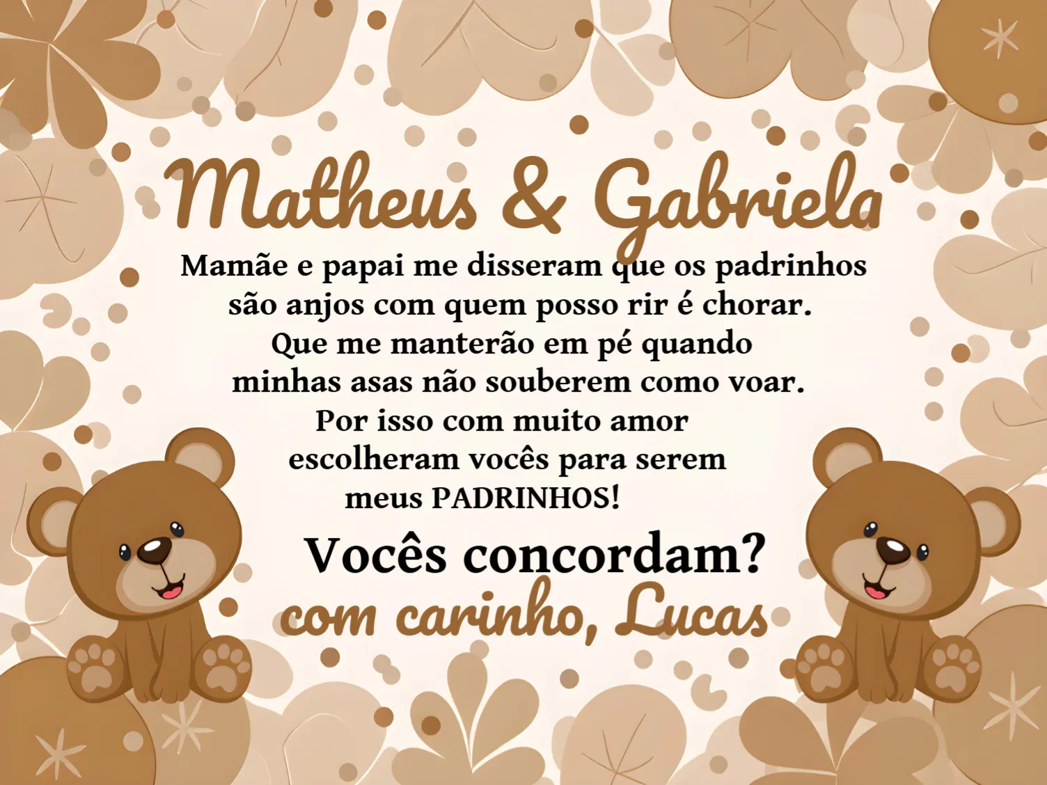 Padrinhos De Batismo Ursinho Anjinha