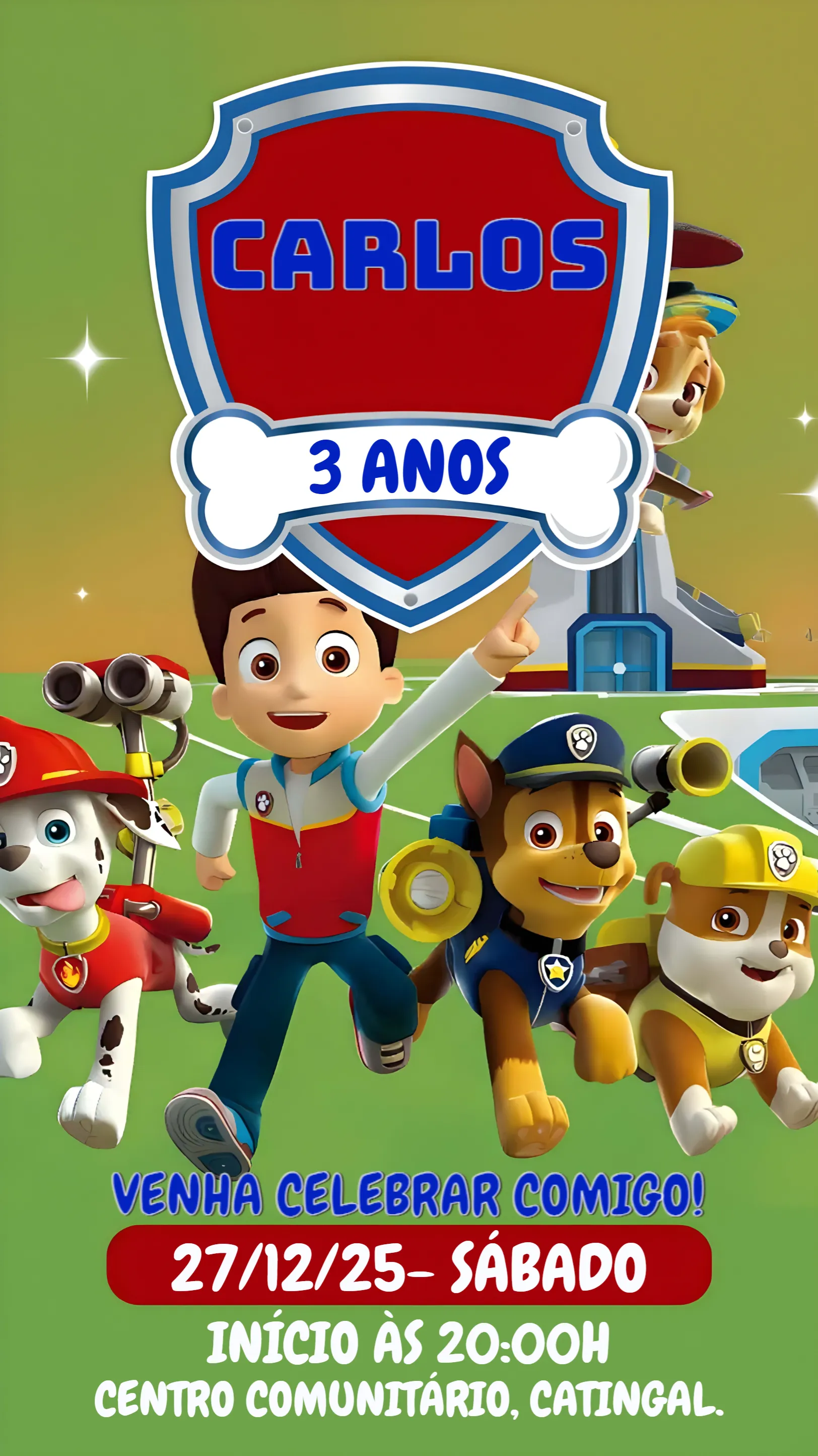 Convite Patrulha Canina Paw para aniversário infantil