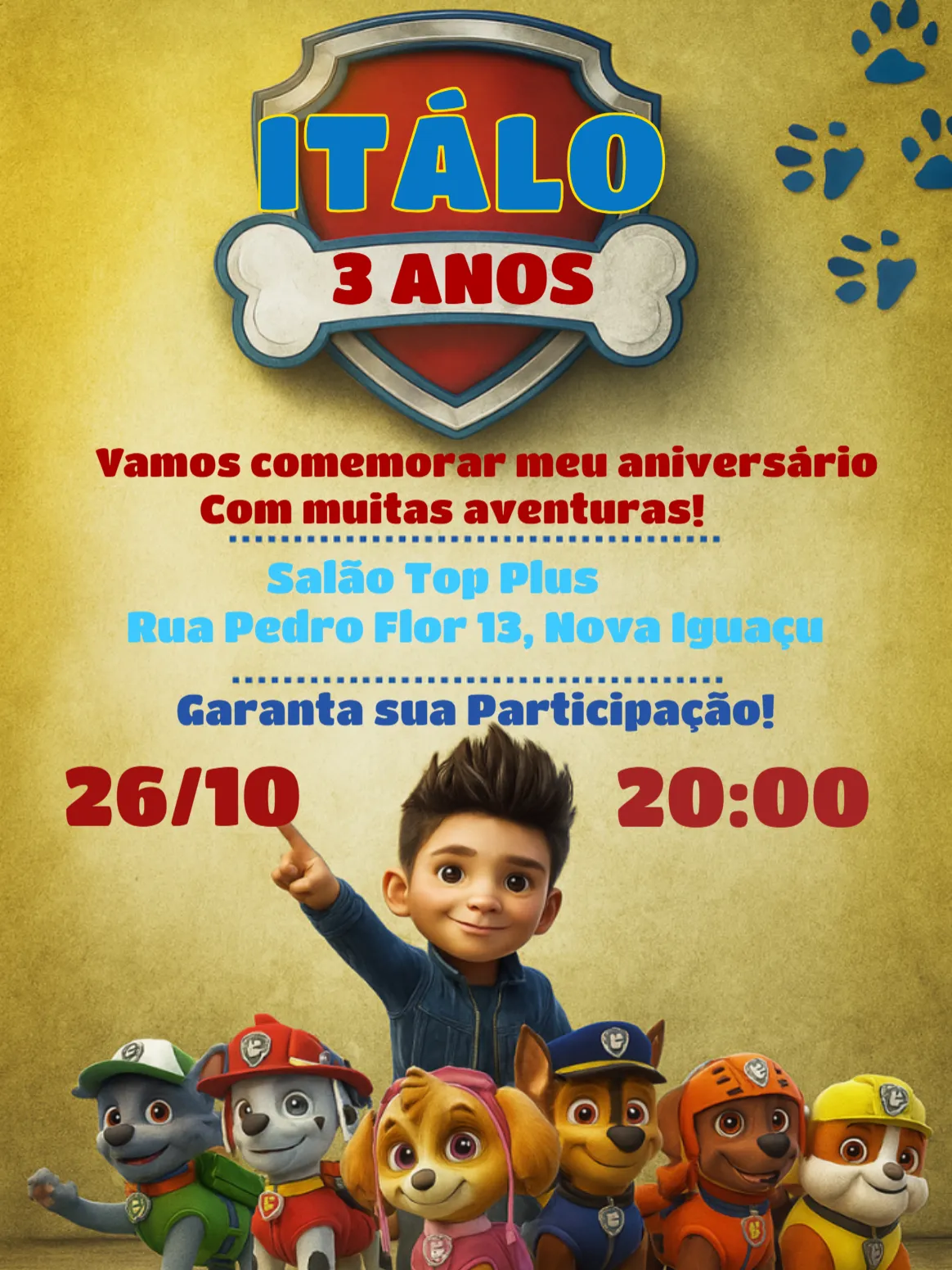 Convite Patrulha Canina para aniversário infantil