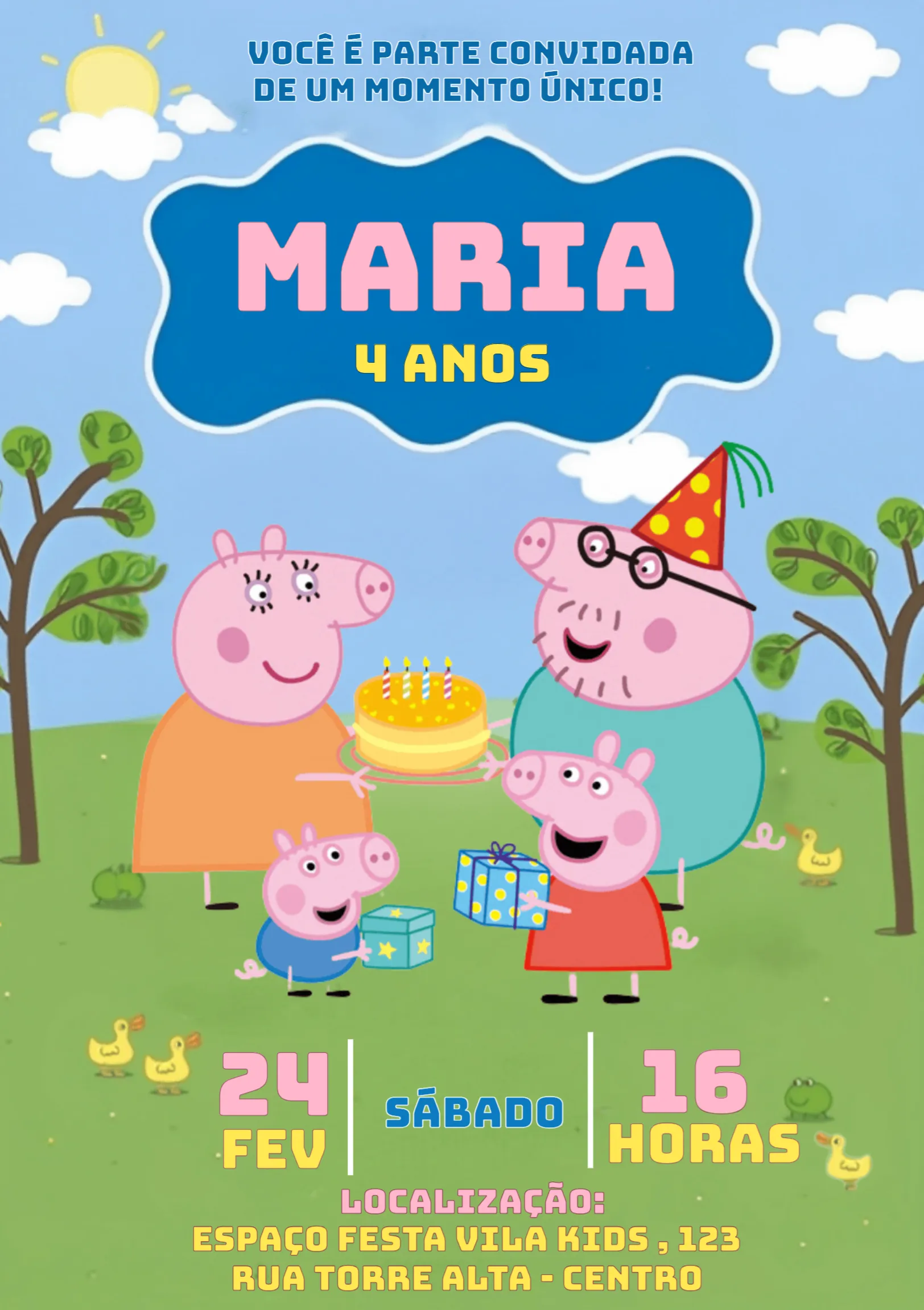 Convite Peppa Pig Geoge editável e personalizável