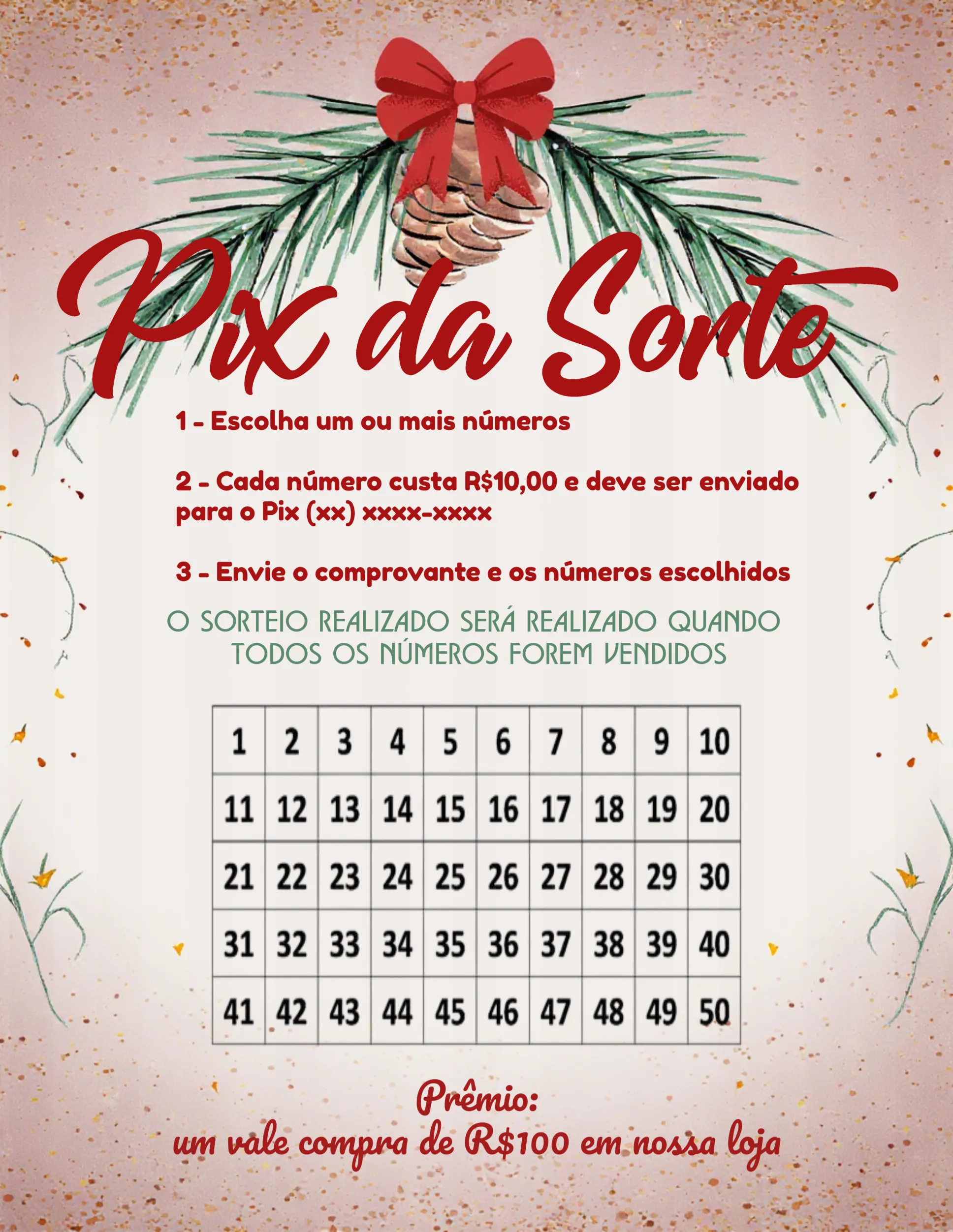 Convite Pix Da Sorte De Natal Verde editável e personalizável