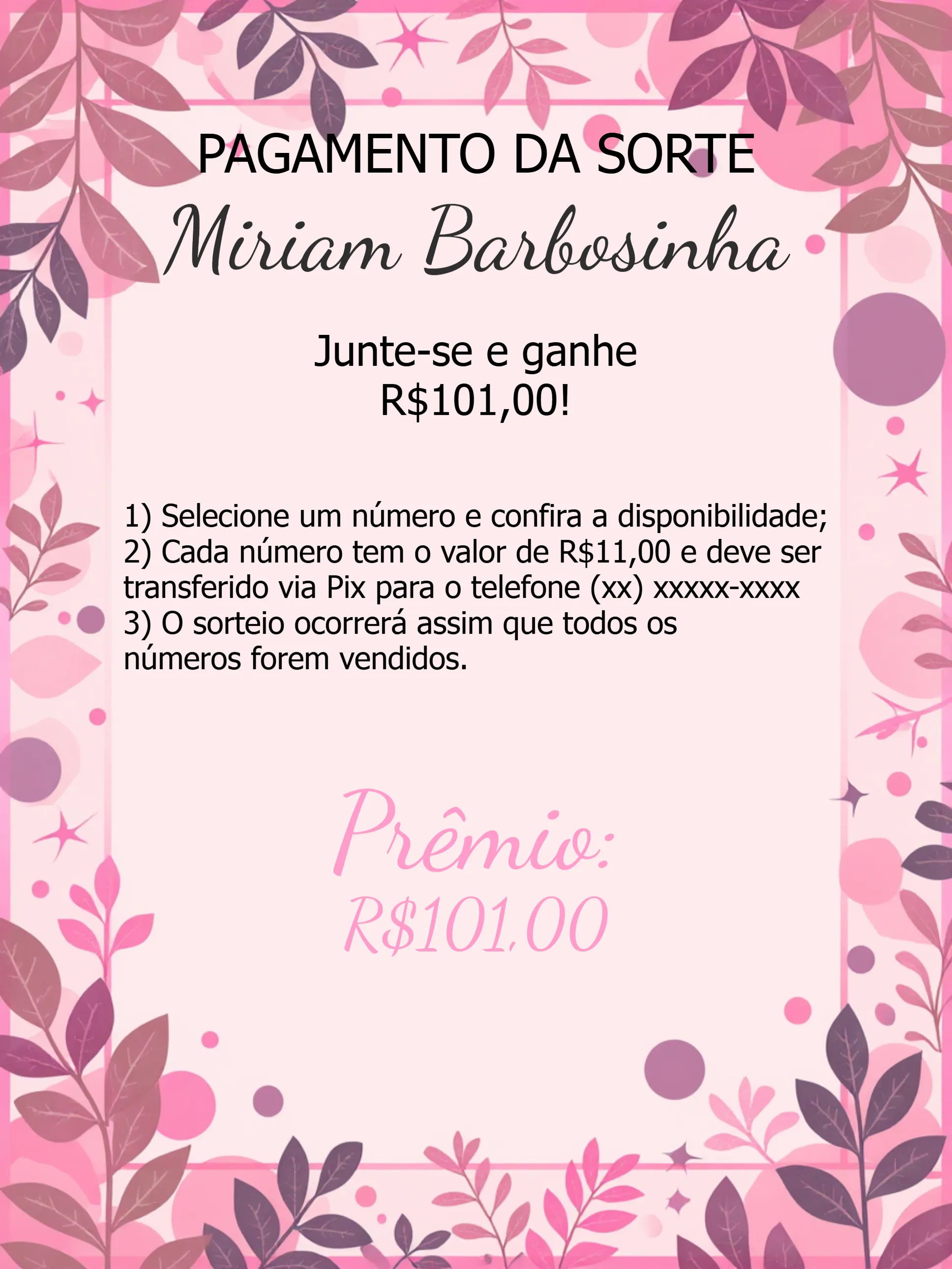 Convite Pix Da Sorte Rifa editável e personalizável