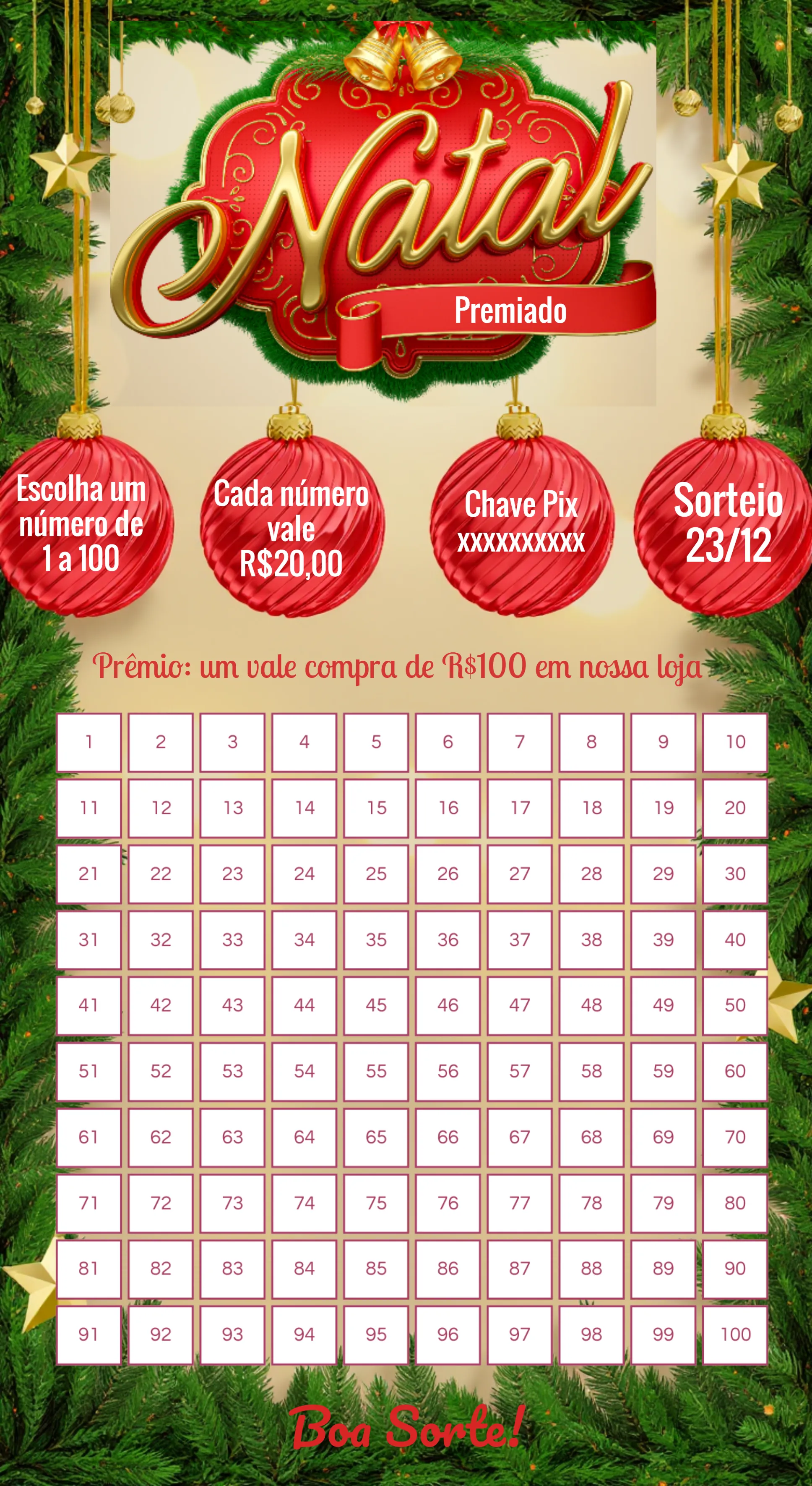 Convite Pix Premiado Natal Rifa editável e personalizável