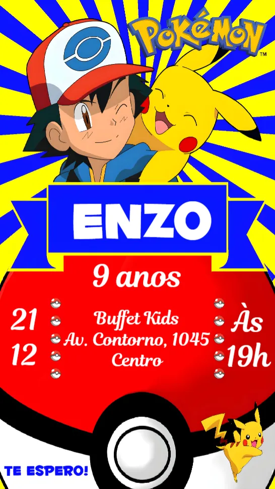 Convite Pokemon editável e personalizável